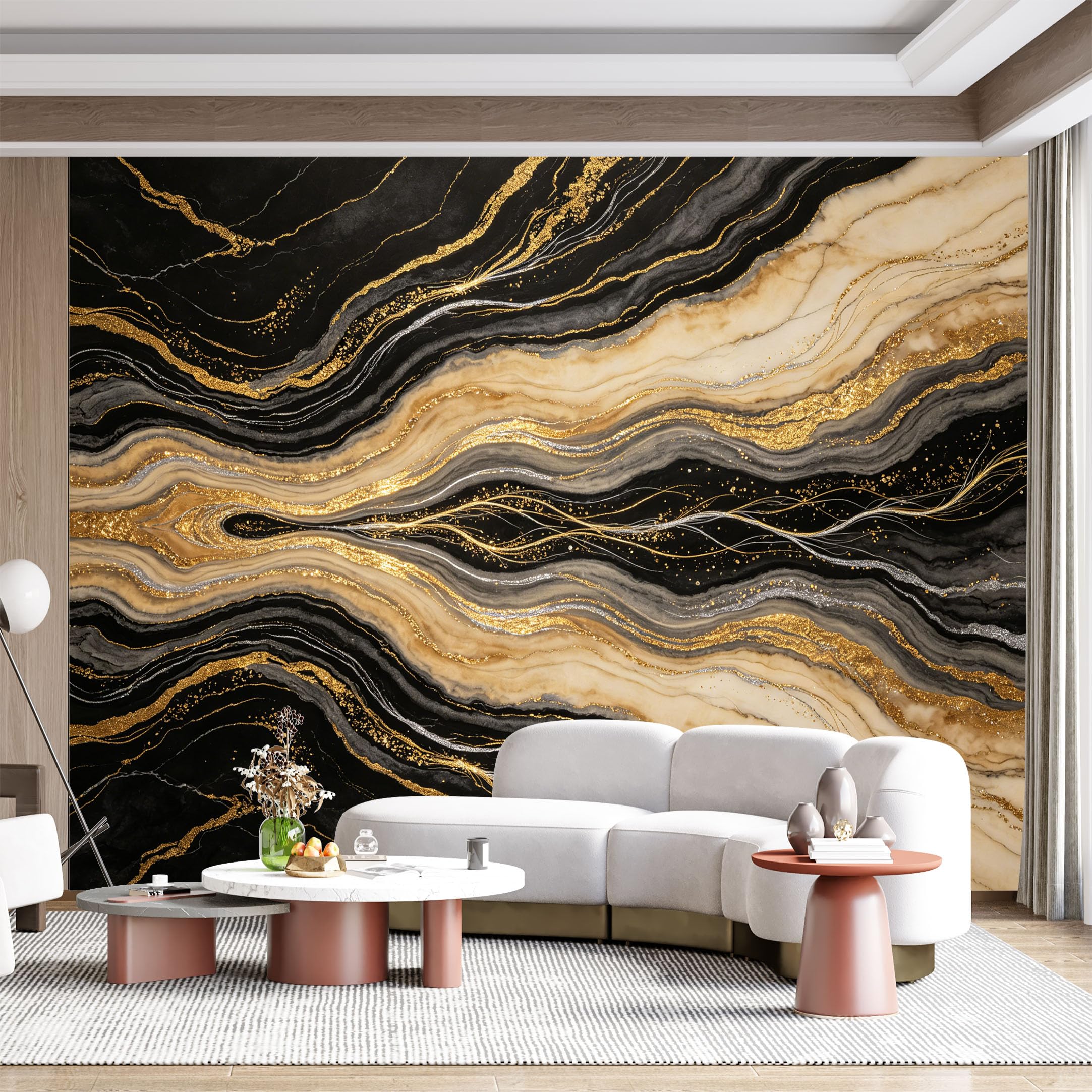 Custom Size Wall Mural Black Gold Marble Agate Geode Luxury Abstract Textured Metallic Sparkle SelfAdhesive Wall Fabric Removable for Home Office Decor