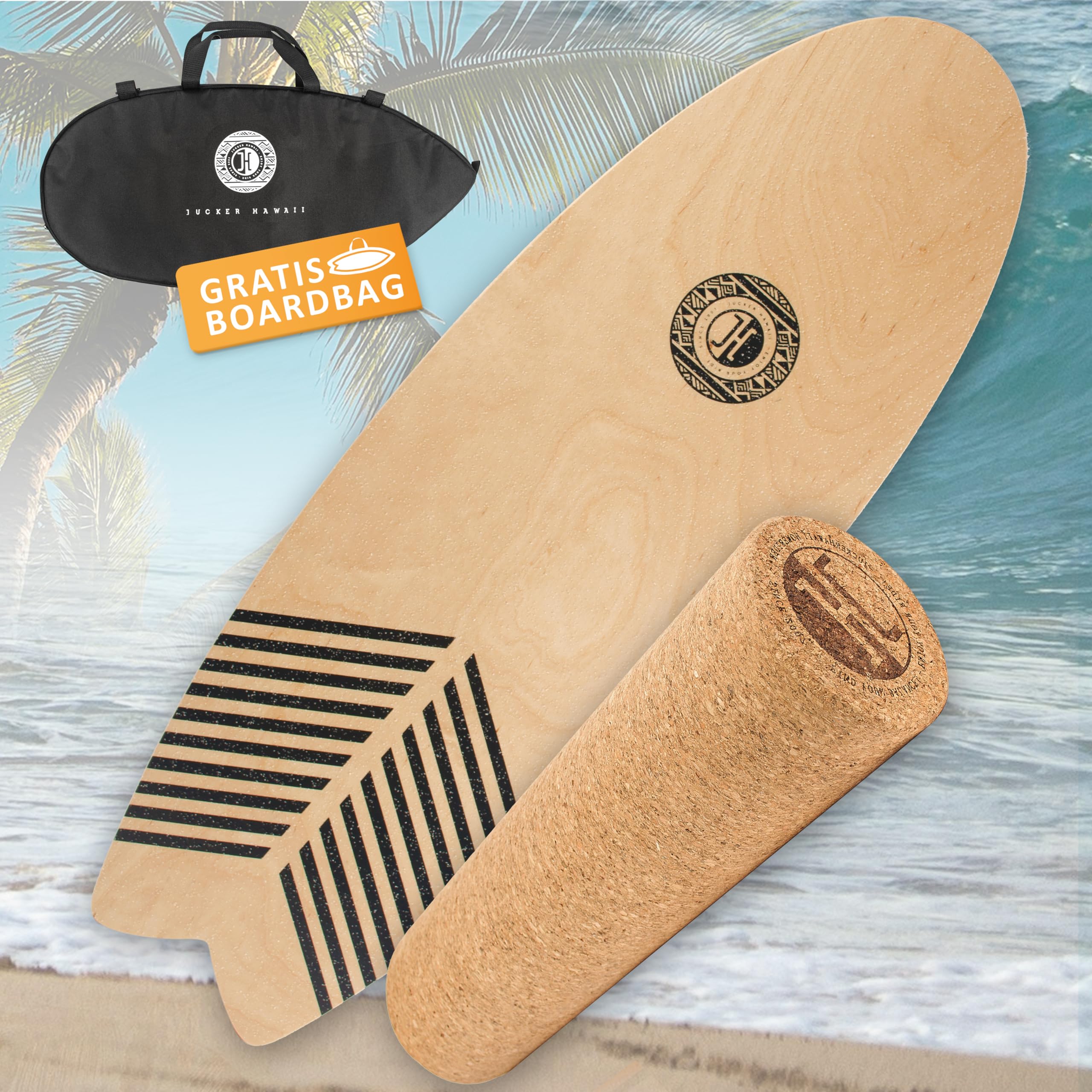JUCKER HAWAII Balance Boards - Trick & Surf Balanceboard (100% Echtholz) mit extra rutschfester Oberfläche - Find Your Balance