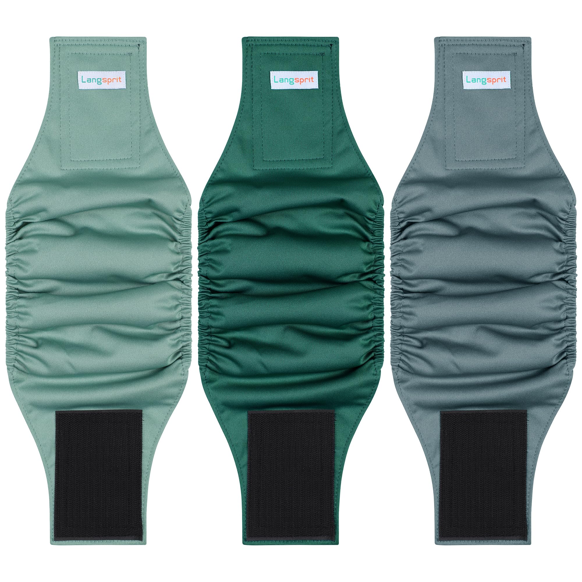 Langsprit Male Belly Bands for Dogs (Pack of 3) - High Absorbing Dog Wraps Male Washable - Reusable Dog Diapers (Dark Blue Green, Large)