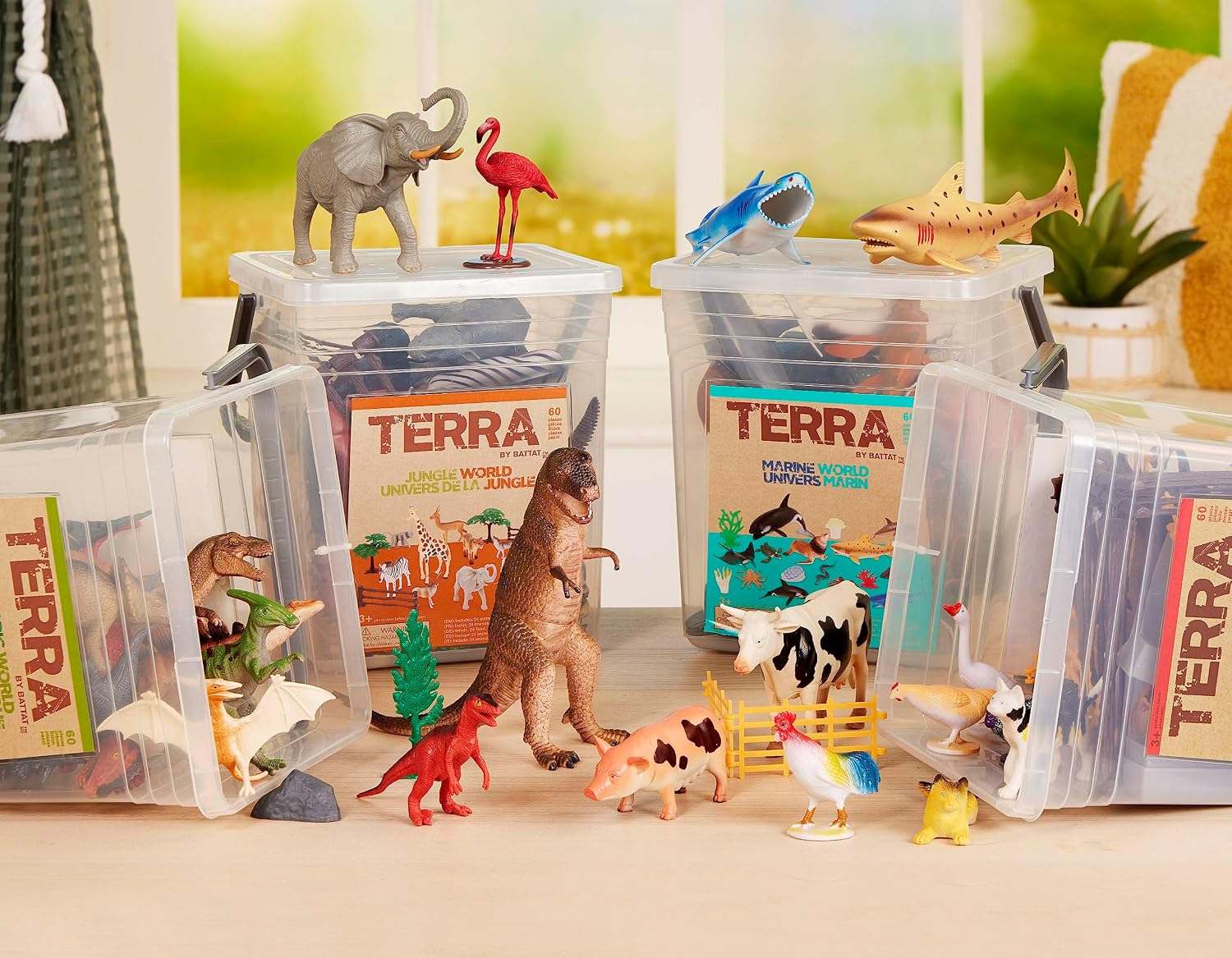 Terra by Battat – 60 Pcs Prehistoric World – Assorted Miniature Dinosaur Toys & Accessories for Kids 3+