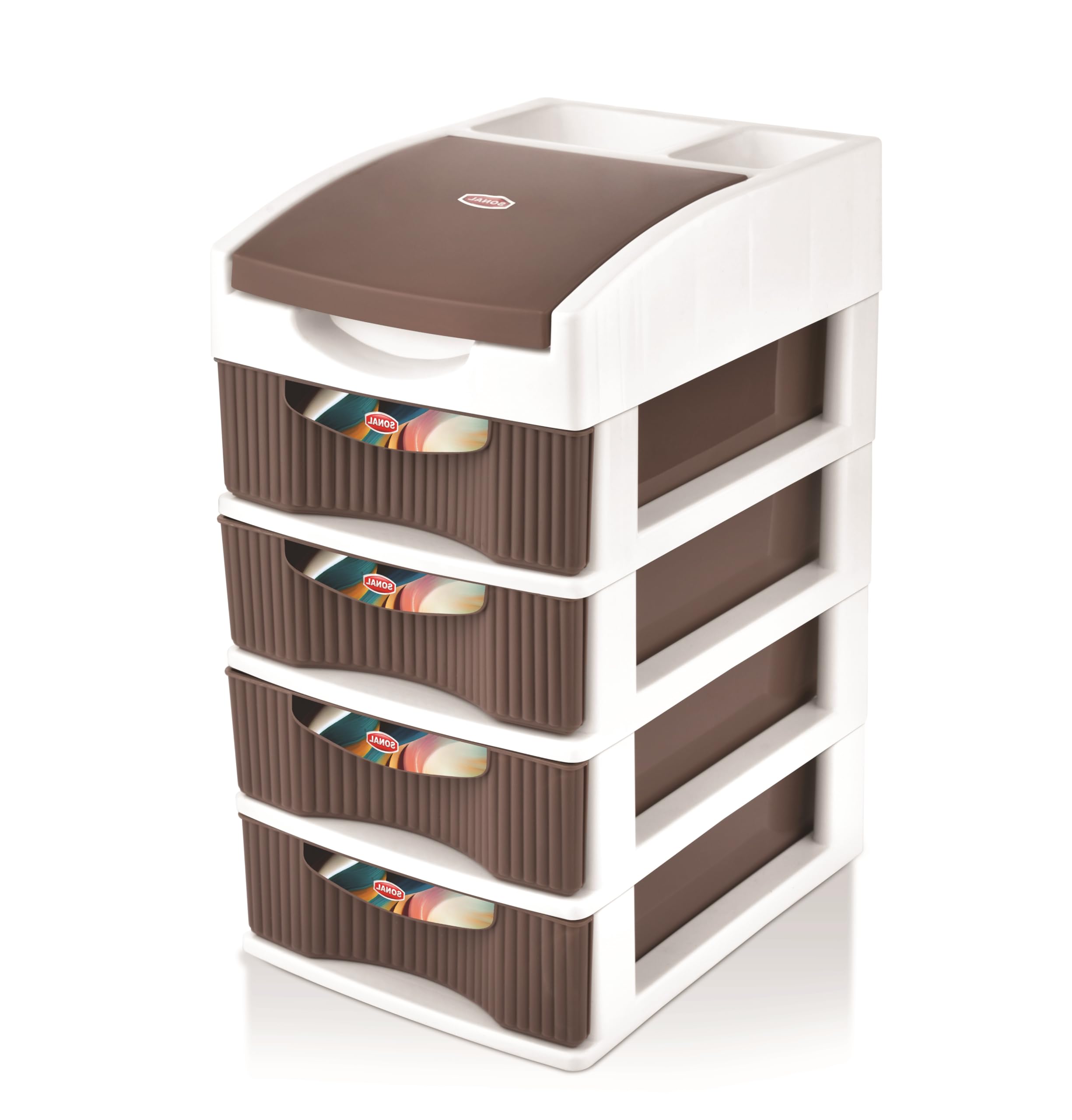 Sonal-SPACIA 4 (MINI Size) Desktop Organizer Plastic Drawers -Size(31x22x16)cm-Multipurporse Free Standing Cabinet Drawer for Cosmetic, Make-up Organizer, Jewelery & Office Supplies (Brown, Spacia -4)-image-17