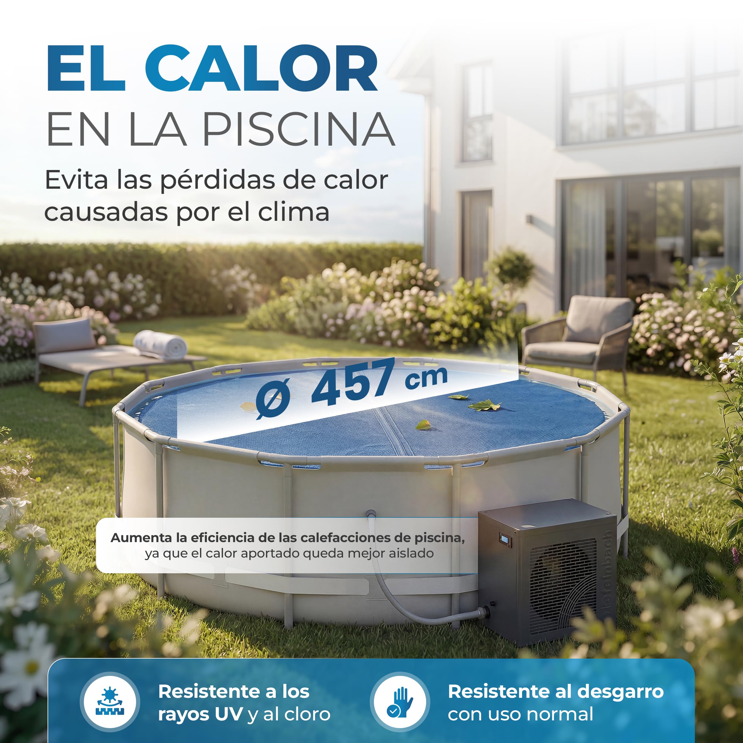 Miganeo® Premium De Lámina solar para piscina (457 cm negro/azul piscina Calefacción