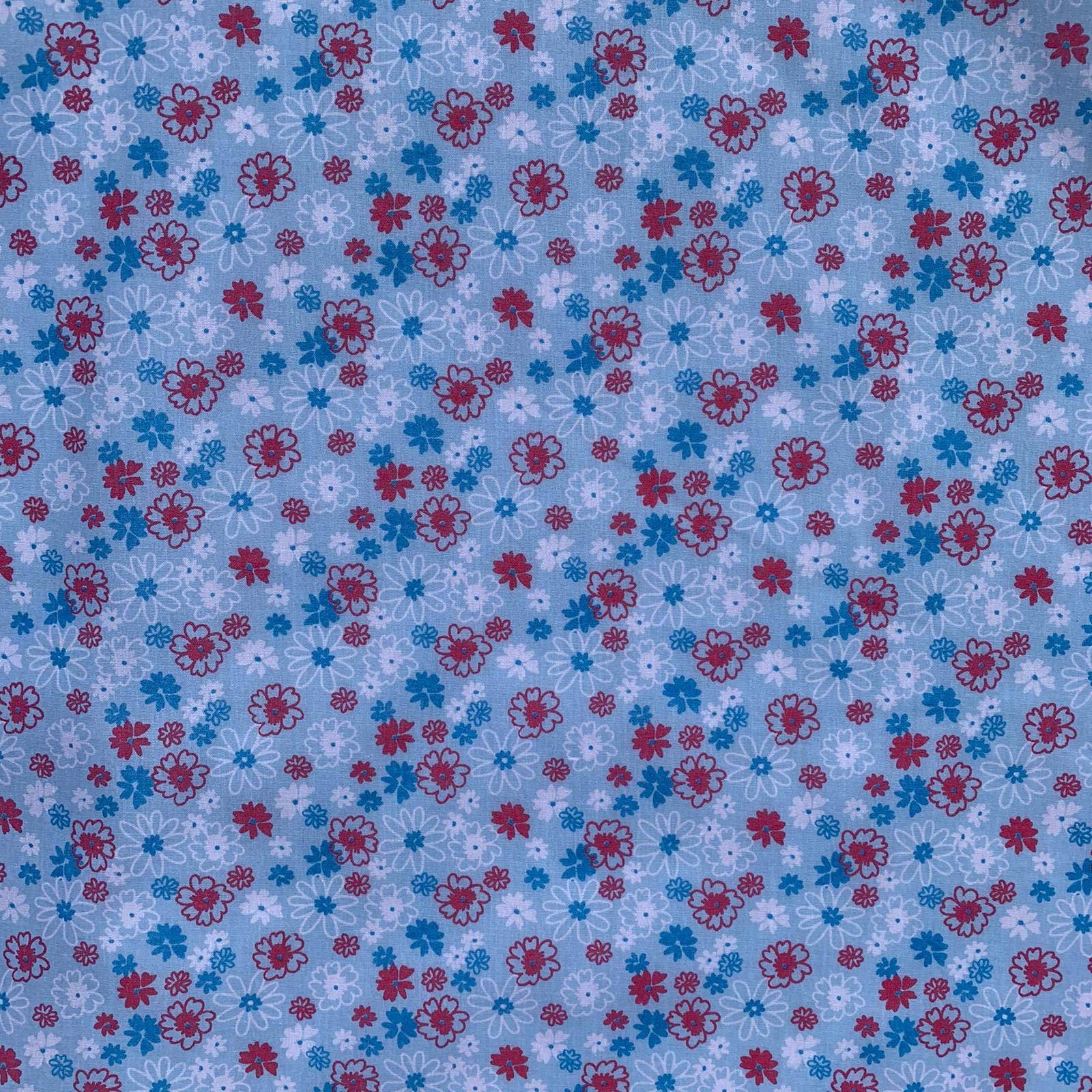 Flower Line Floral Design Novelty Poly Cotton Printed Dress Craft Fancy Dress Fabric Material | 45" - 112 cm | Sold Per Half Metre (Turquoise)
