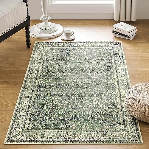 Alfombra de área de 3 x 5 pies para entrada interior, lavable, antideslizante, bohemio, ultrafina, para el interior de la casa, 3 x 5, verde oscuro