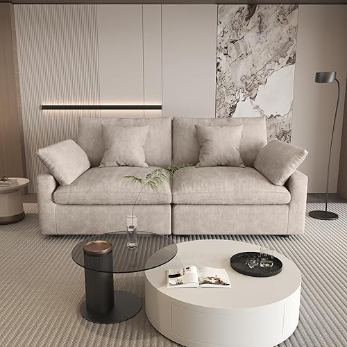 Miniatura 116 de WJShome - Sofá seccional modular en forma de nube para sala de estar, sofá de 160" con relleno de plumón en forma de U con otomano, sofás