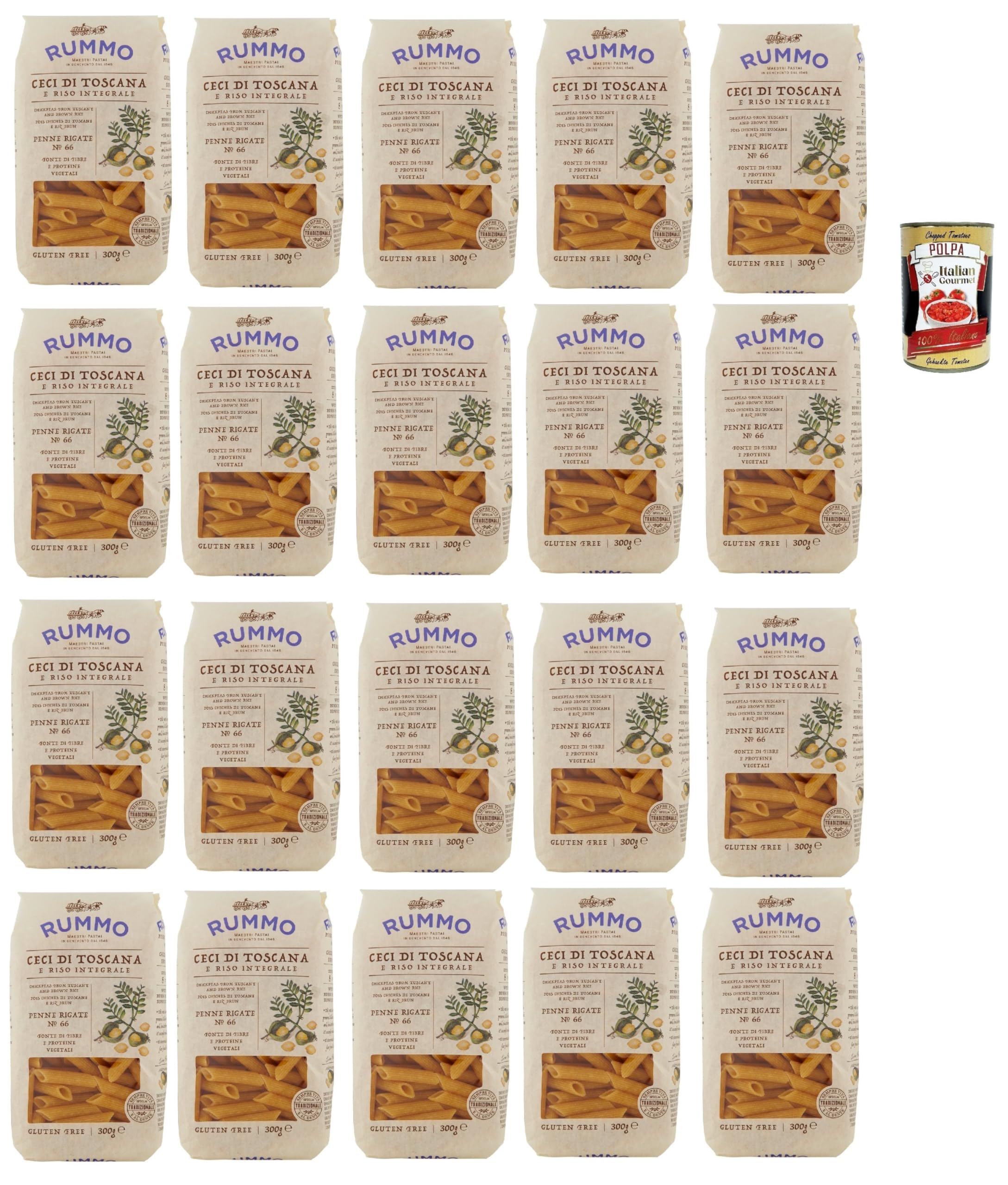 Italian Gourmet Penne Rigate N.66 pasta senza glutine 20 x 500g ceci riso | Mit toskanischen Kichererbsen und Vollkornreis; formato ruvido, glutenfrei, Gesamtnettogewicht 10 kg + Kostenlos Polpa 400g