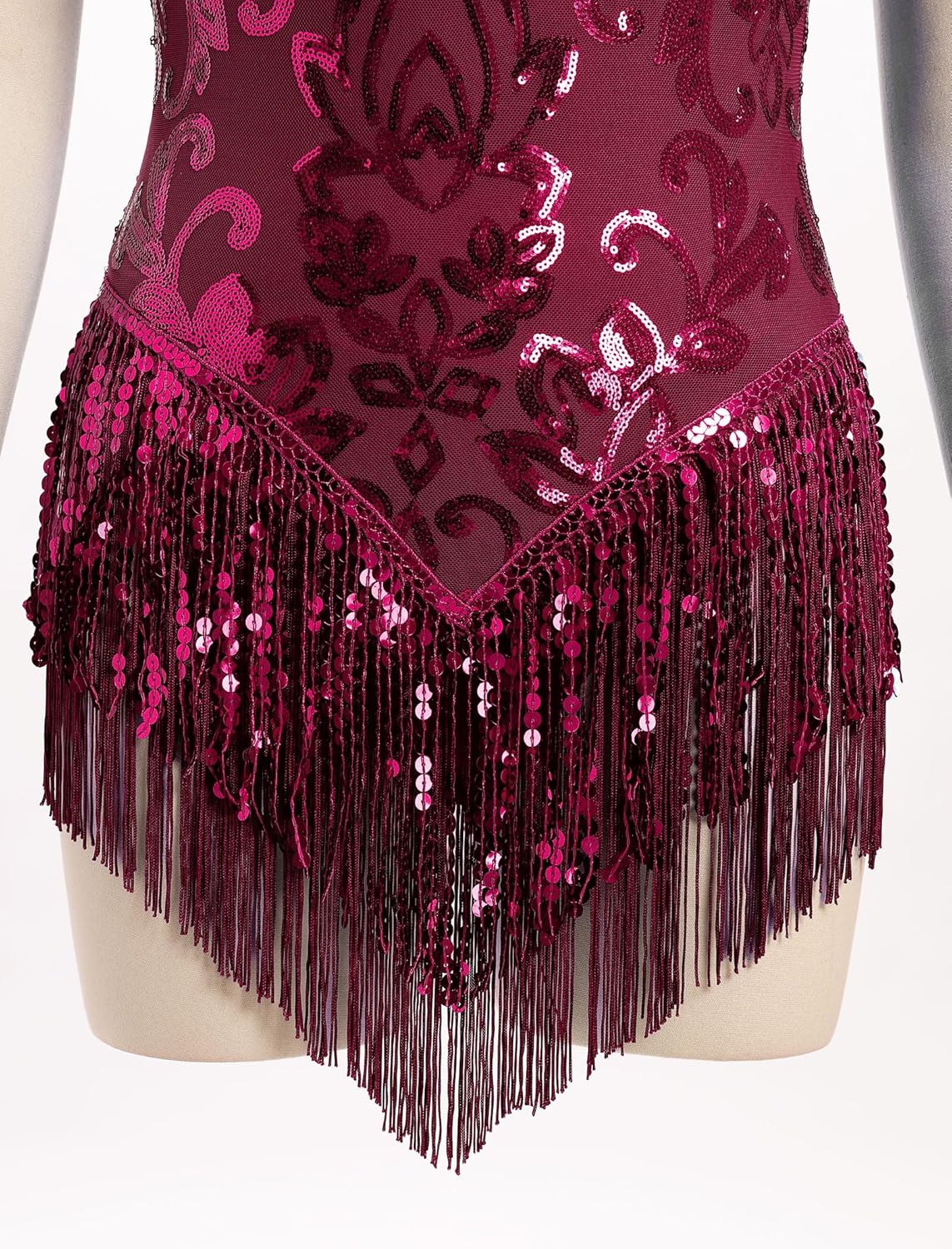 IBAKOM Women Sexy Sequins Fringe Bodysuit Sparkly Tassel Latin Jazz Dance Acrobat Costume Adult Trapeze Artist Rave Outfits - Image 6