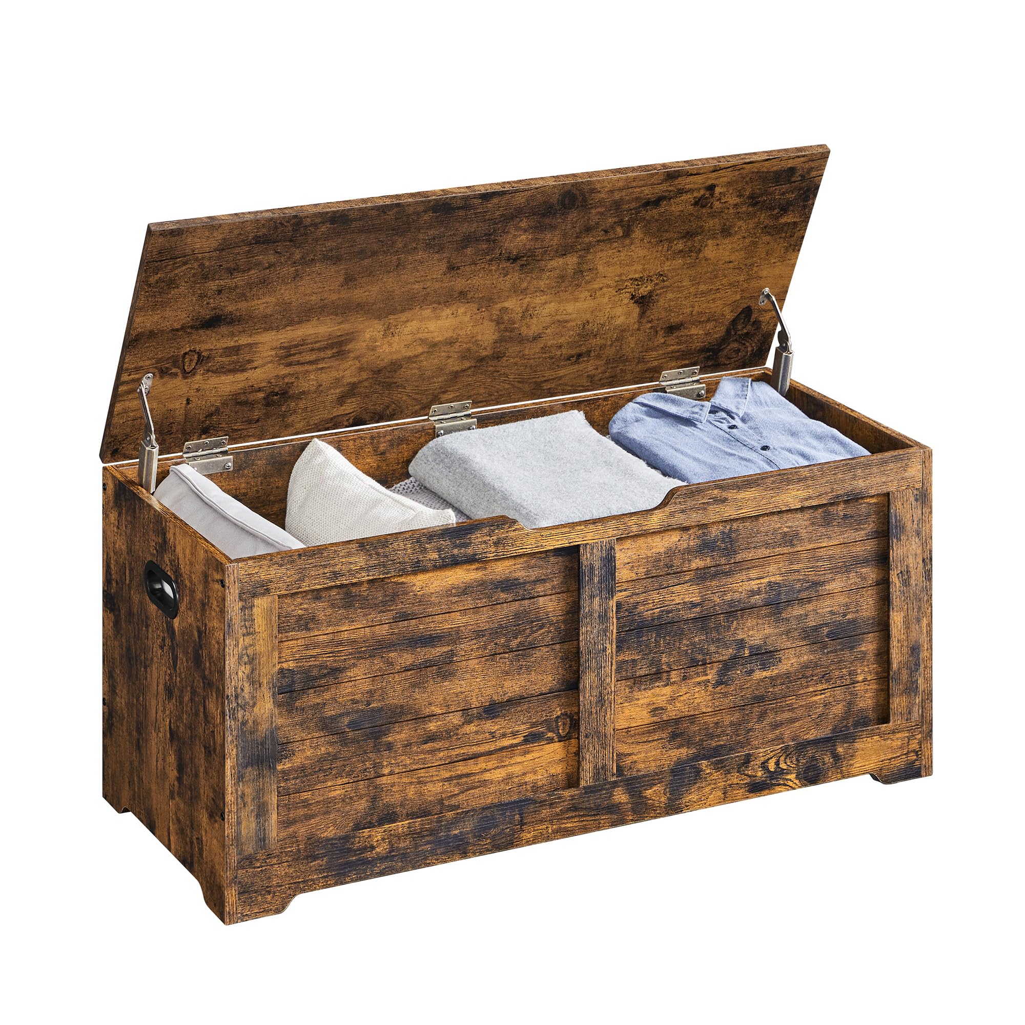 VASAGLE Storage Chest, Storage Bench, Blanket Box with 2 Safety Hinges, Rustic Style, 40 x 100 x 46 cm, for Hallway, Bedroom, Living Room, Rustic Brown LSB061T01