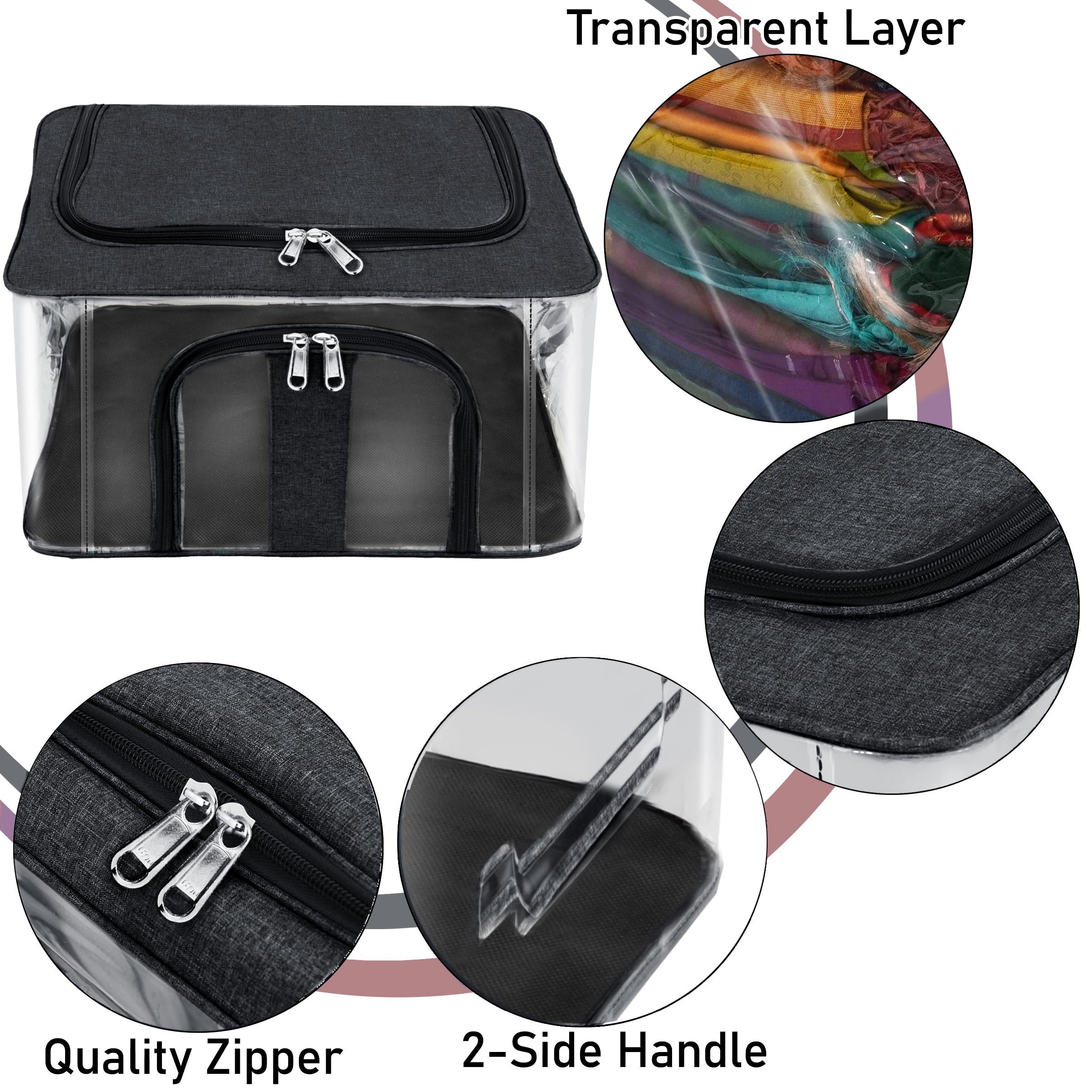 Storite Aufbewahrungsbox aus Nylon, 33 l, PVC, transparent, feuchtigkeitsbeständig, für Kleidung, Schrank, Kleiderschrank, Organizer, Saree-Taschen für Kleidung, mit Tragegriff, Schwarz, 44 x 31 x 24