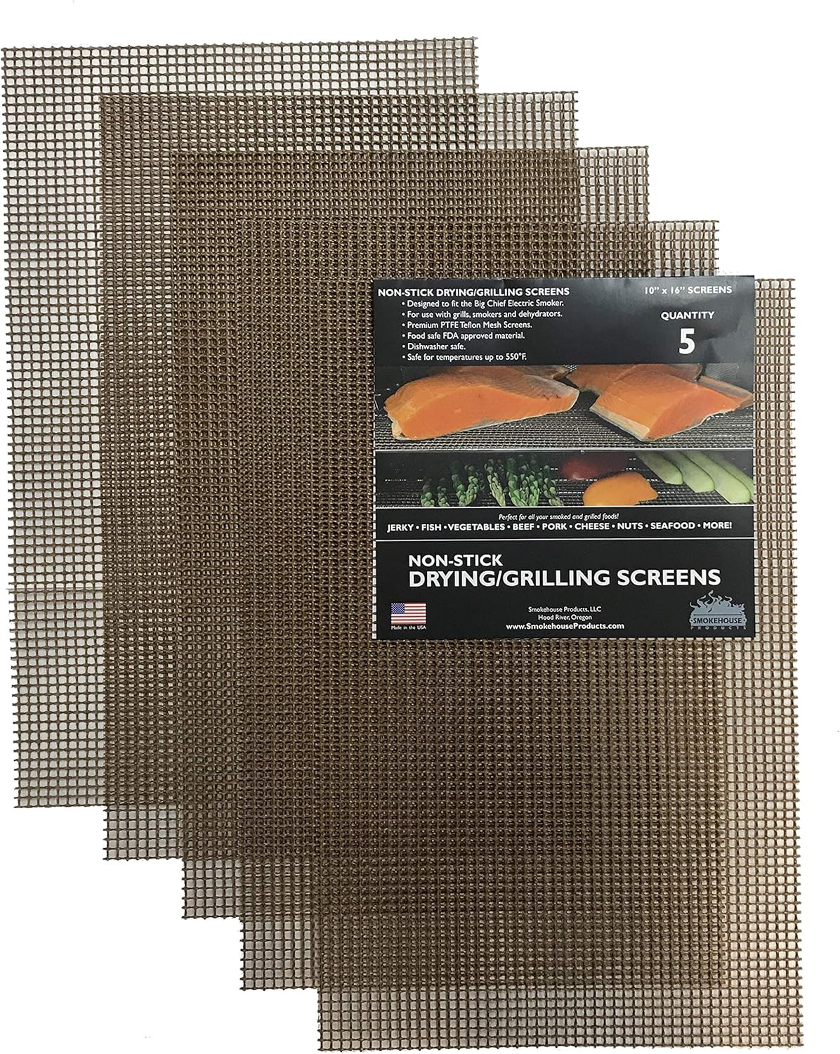 Smokehouse Products Big Chief Drying Screens, Non-Stick, Drying & Grilling Screens for More Versatility Smoking and Grilling Meat, 5-Pack
