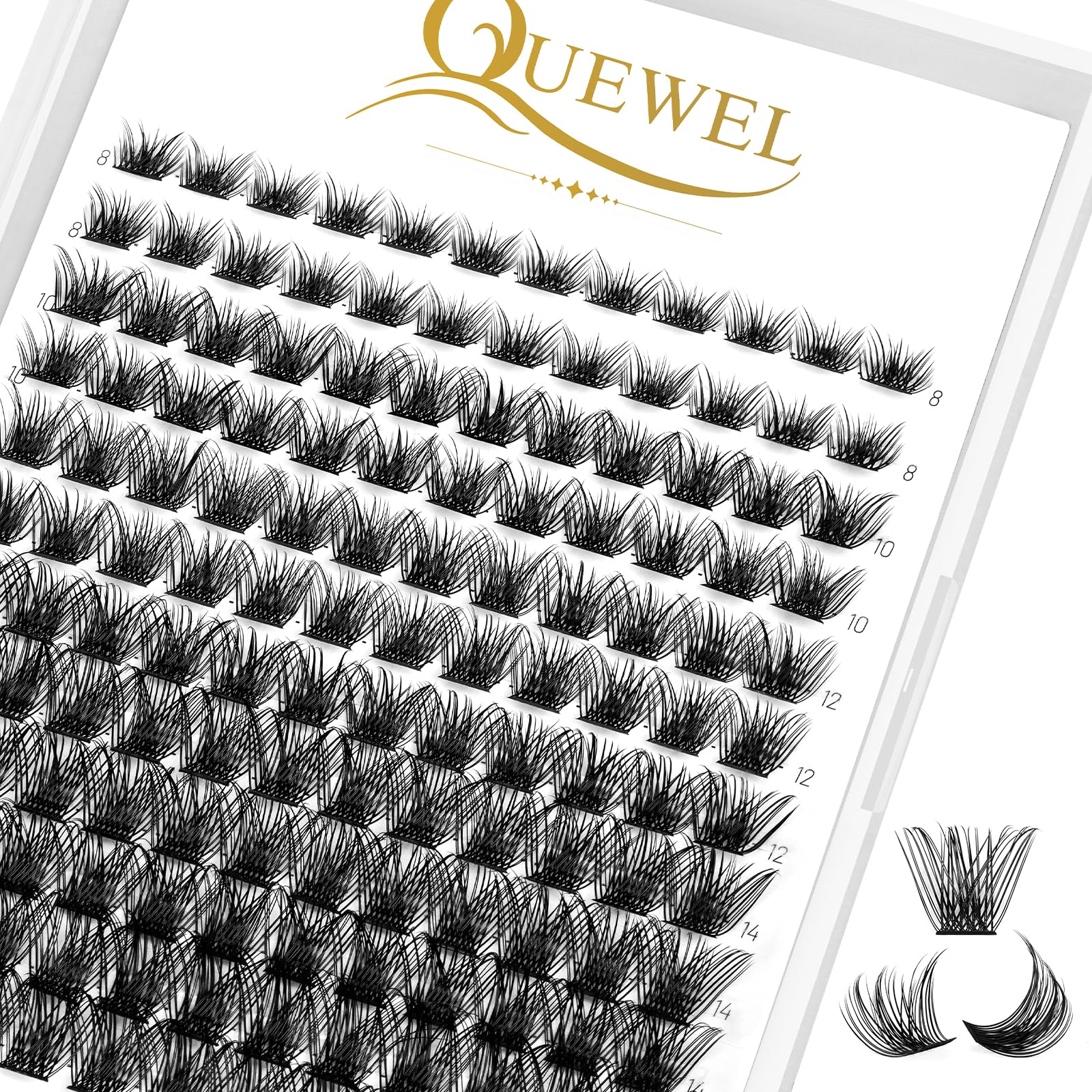 QUEWELLash Clusters 72 Pcs Cluster Lashes Wide Stem Eyelash Clusters C/D Curl 8-16mm DIY Eyelash Extensions Mega Style for Self Easy To Use at Home (Mega-C-MIX-144 Pcs)
