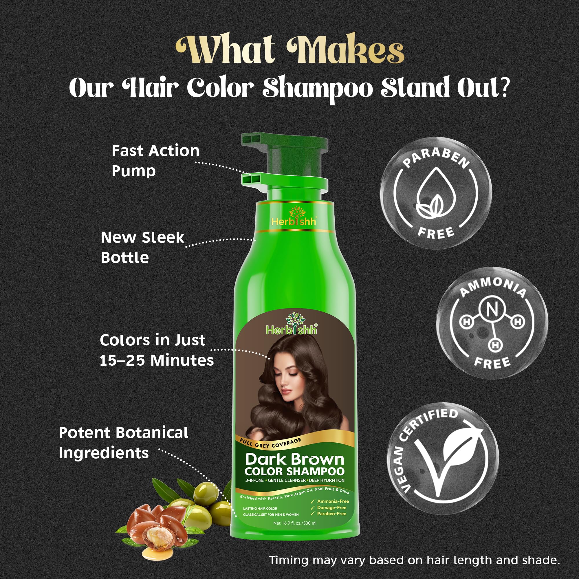 Herbishh Ultimate Hair Color Kit shampoing 3 pièces: colorant + masque capillaire à l'argan + shampoing lisse et longue durée (marron foncé, lot de 3)