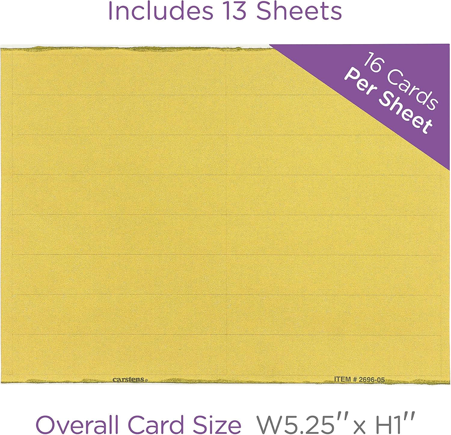 Carstens - Yellow 1.5-4 Inch Binder Spine Insert Cards, 5.25 x 1 Inch, 16 Cards/Sheet, 13 Sheets/Pack, (2696 Series) - Inkjet & Laser Printer Compatible, Ideal Spine Insert Adhesive Pockets
