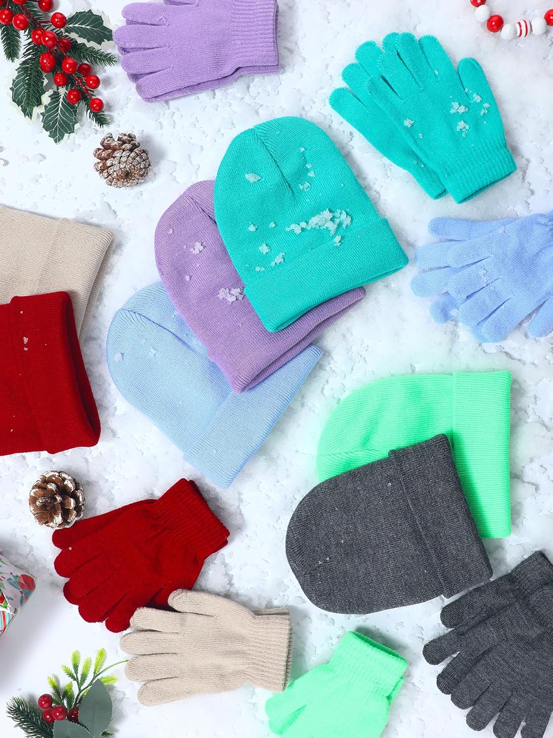 Funtery 48Pcs Kids Winter Beanie and Gloves Set Bulk Pack Knit Hat Unisex Magic Gloves Pack Winter Gift for Boy Girl Donation - Image 4