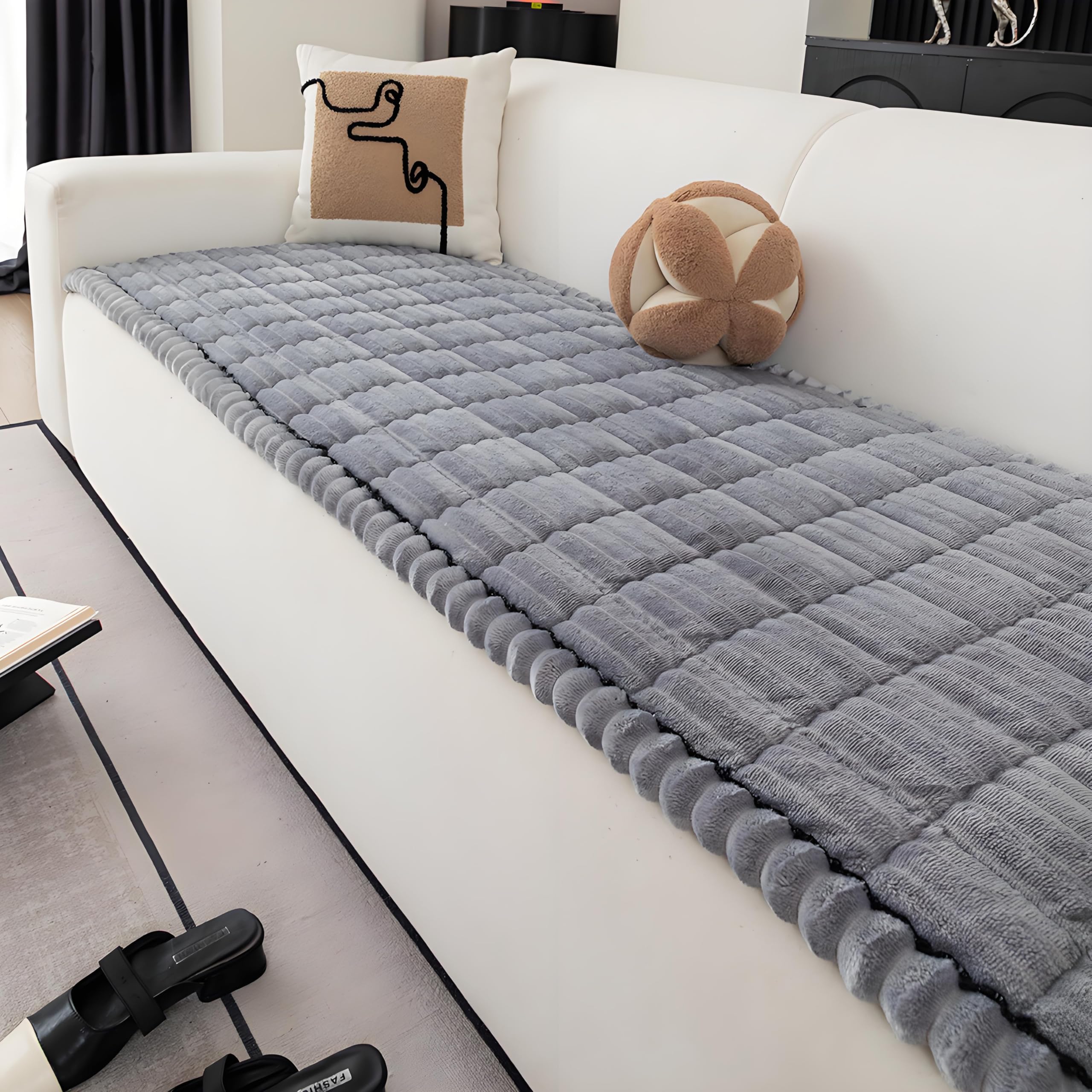 SRFYBGPY Pet Couch Covers for Sofa,Couch Covers for Dogs Washable,Non-Slip Sofa Cushion,Couch Covers for Cushion Couch Sofa Pet Friendly (Light Gray, 27.6" x 82.7")