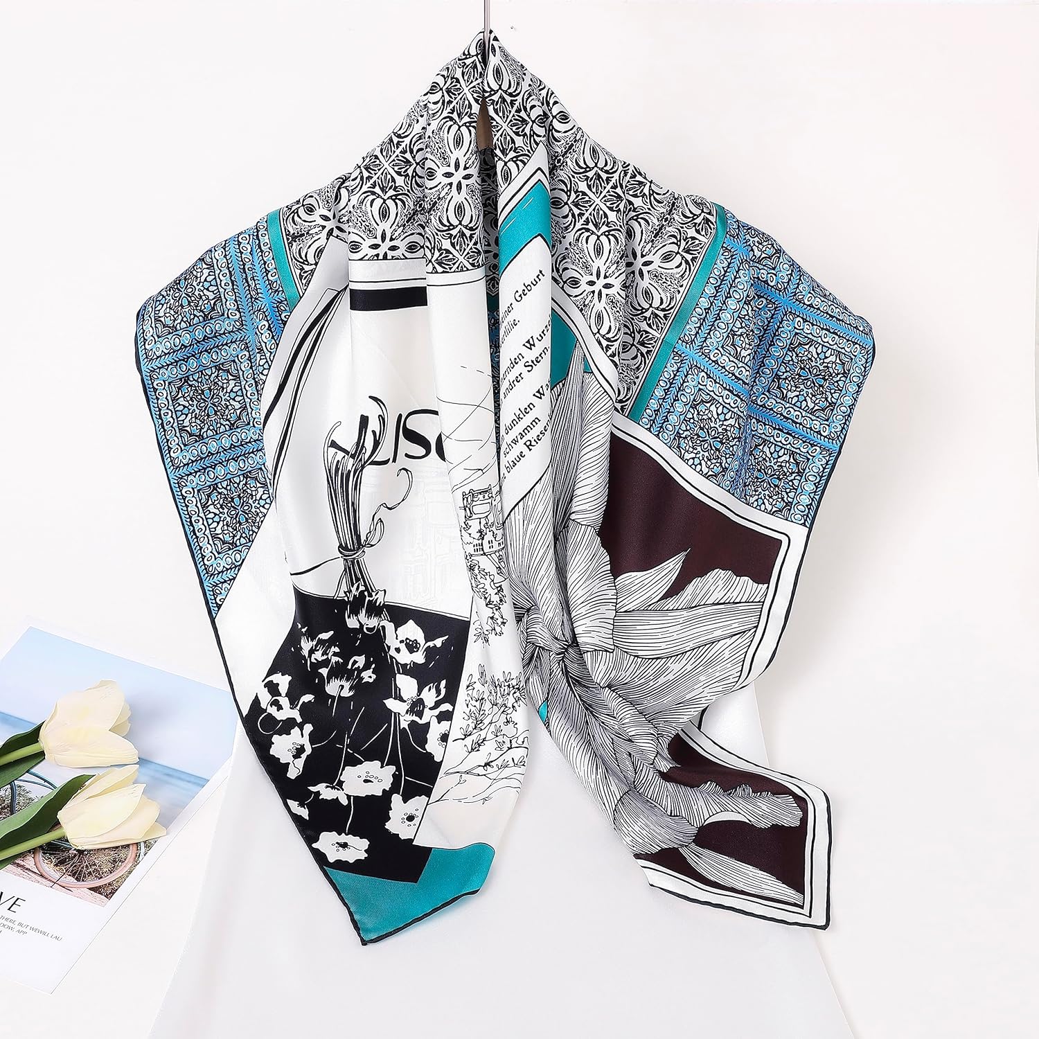 STARWHISPER 100% Pure Mulberry Silk Square Scarf-35''x35''14MM Lightweight Neckerchief Hair Scarves Headscarf Night Sleeping