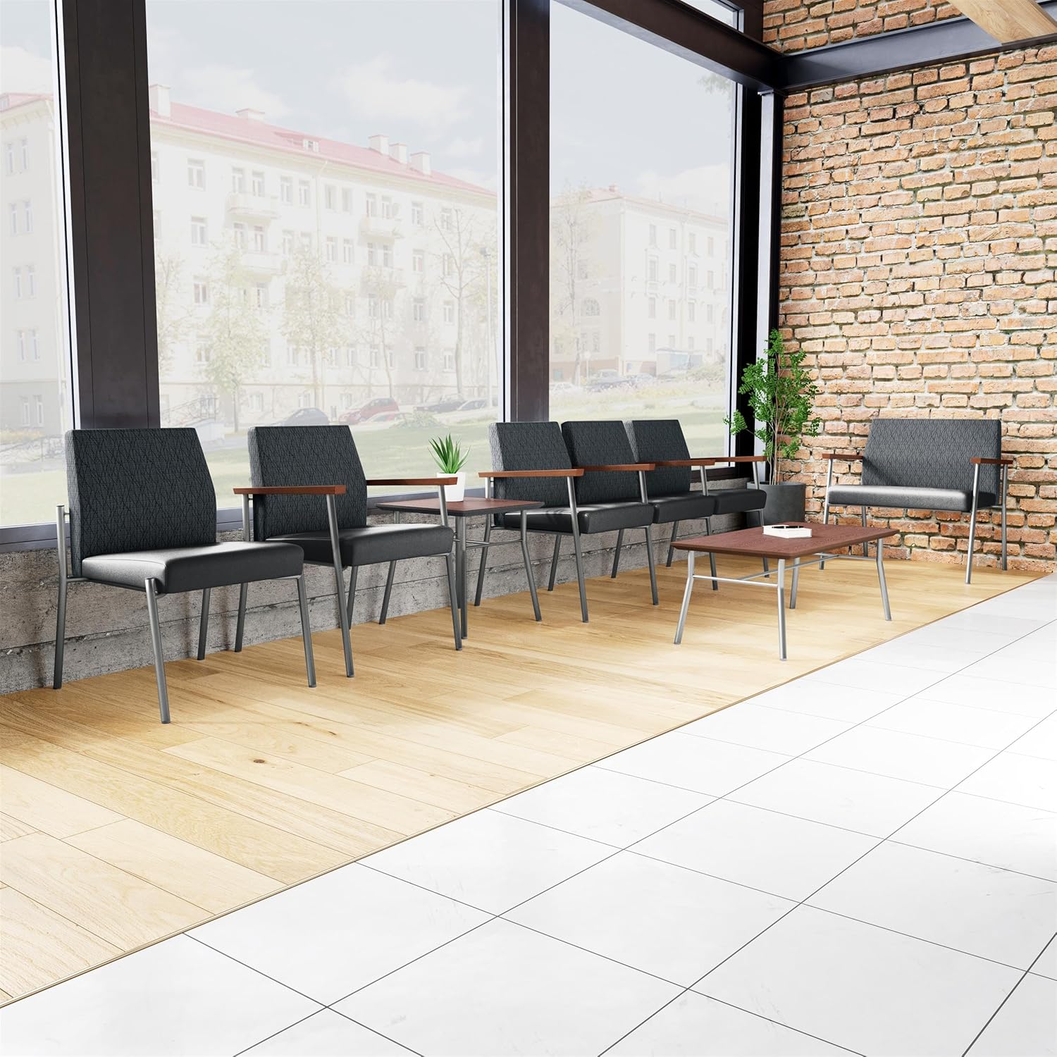 Mystic Reception Waiting Room Oversize Guest Chair/Charcoal Steel/Blue