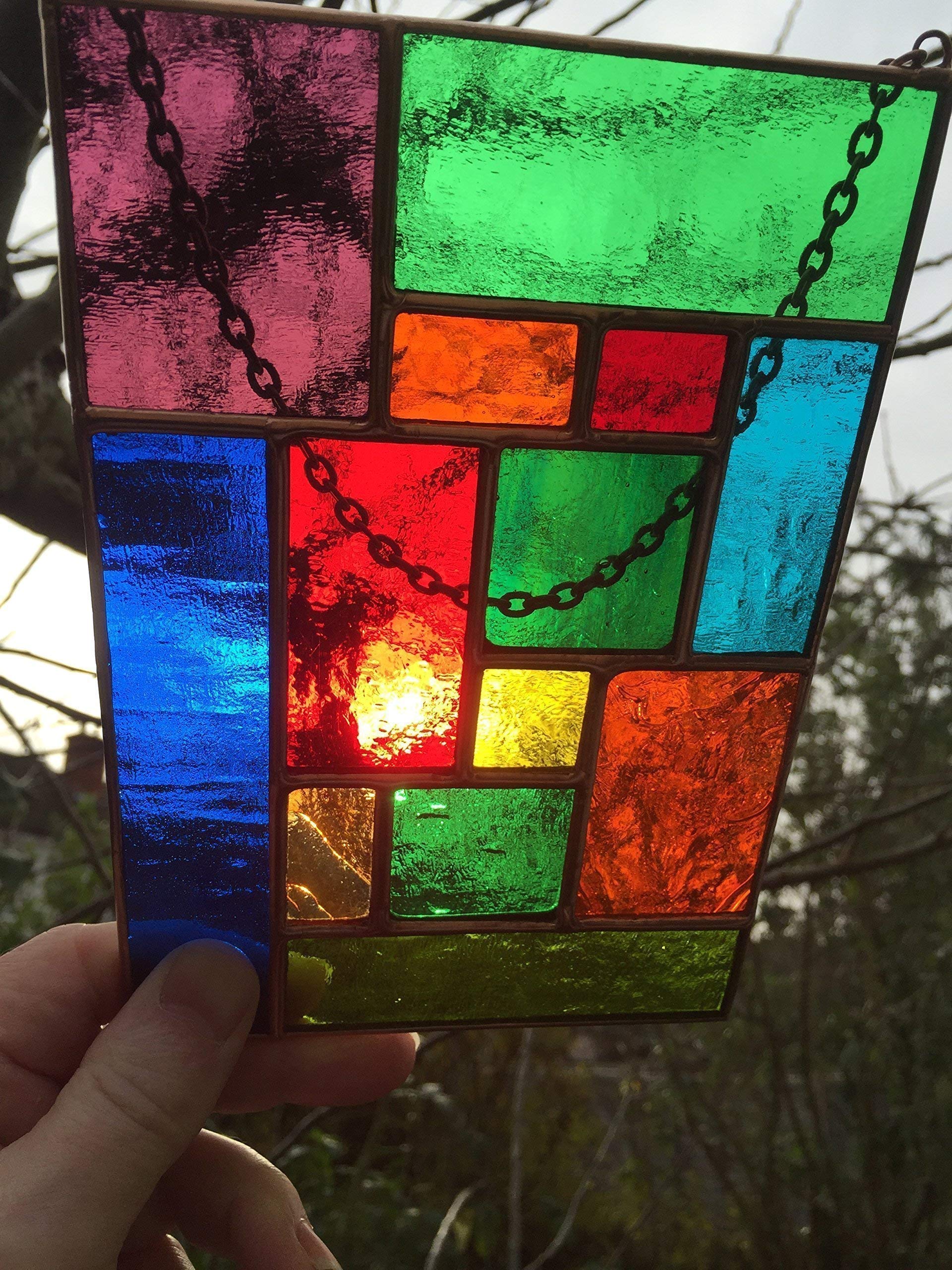 Pannello in vetro colorato, in rame, multicolore, arte astratta