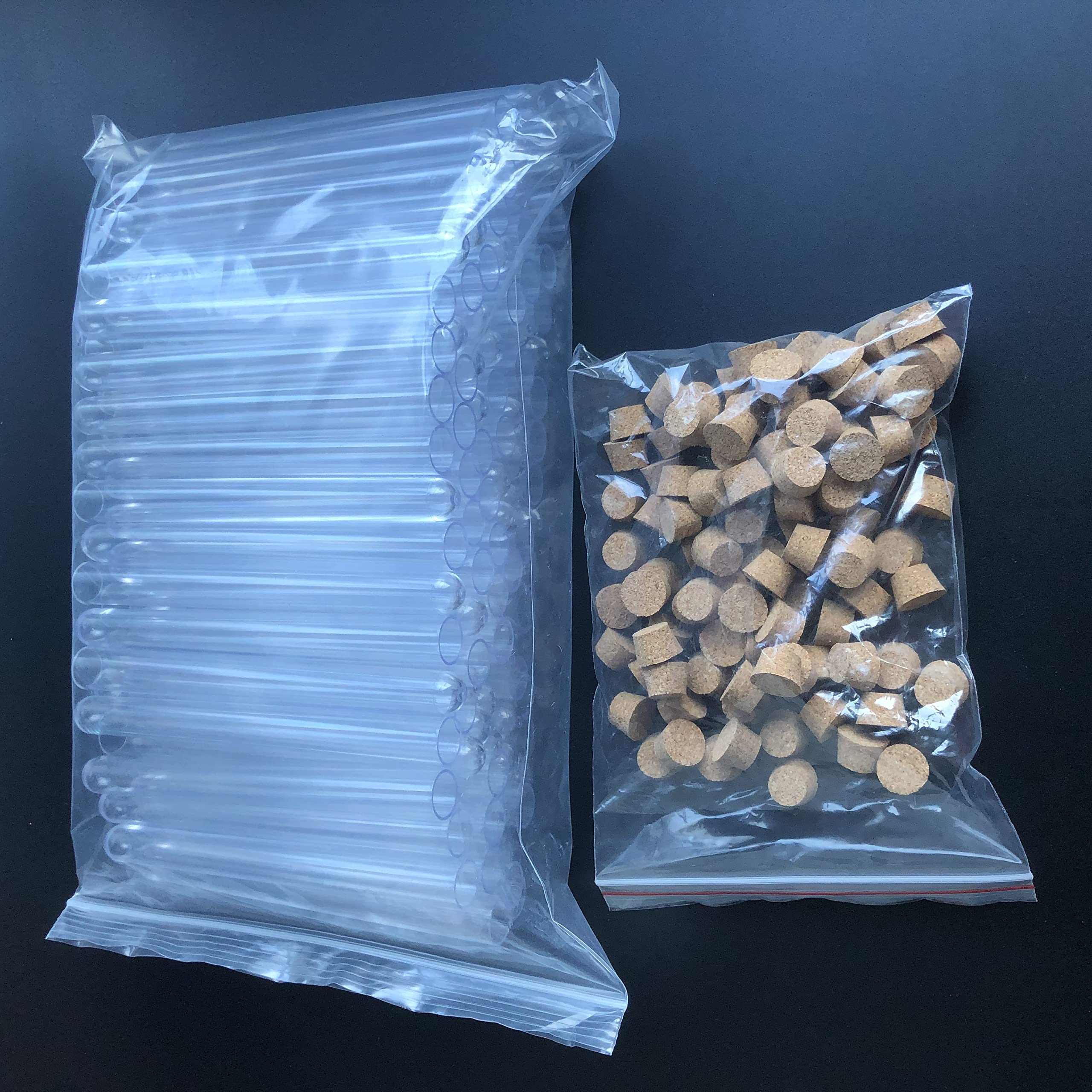 Kunststoff-Reagenzgläser, 50 Stück, 15 x 150 mm, Labor, durchsichtige Kunststoff-Reagenzgläser mit Korken, Stopfen, Kappen, Hochzeitsgeschenk, Geschenkröhre, Labor, Schule, Experiment, Kunststoff-Re
