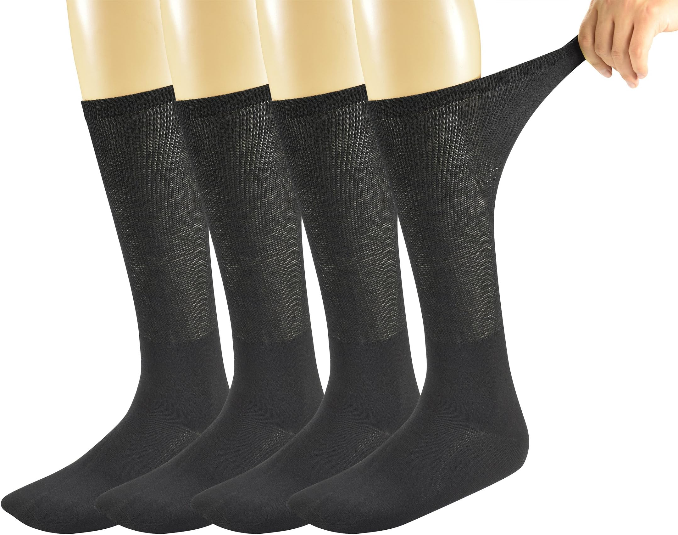 Yomandamor 4 Pairs Men's Business Knee Socks Airport Travel Socks / Diabetic Socks Black Bamboo Stockings