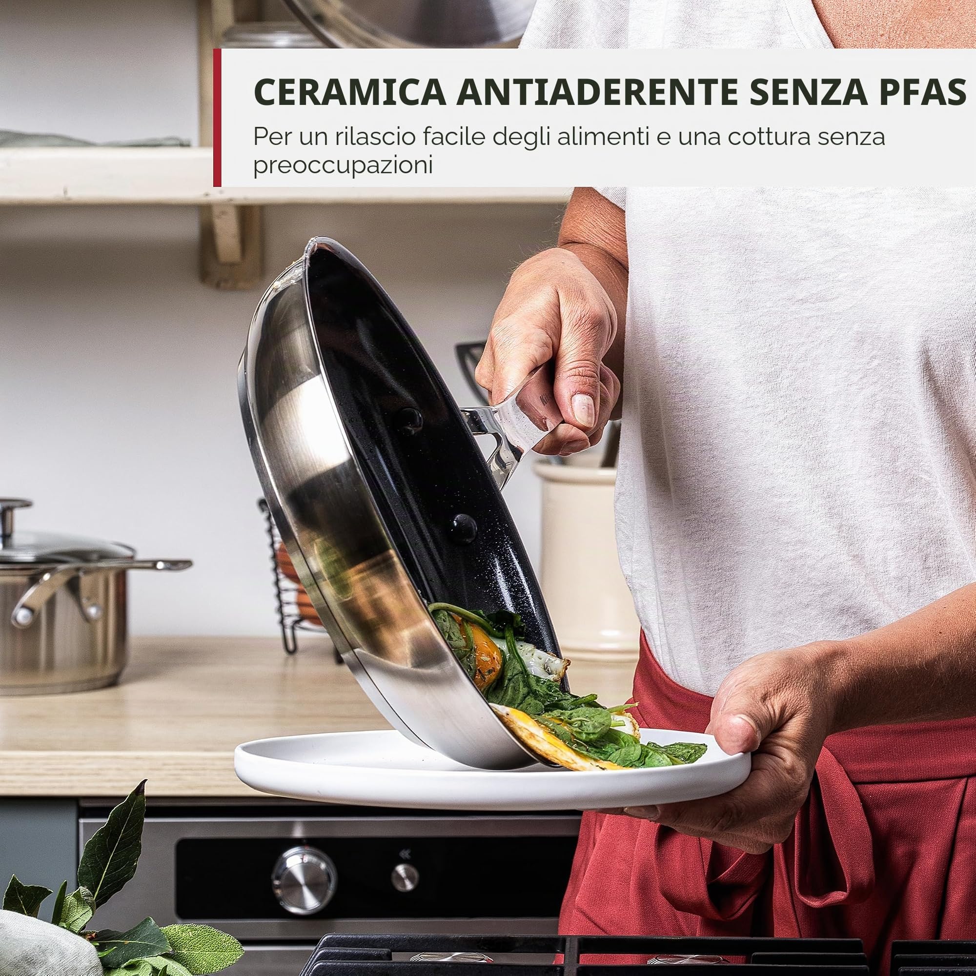 KitchenAid Stainless Steel Set di Pentole Antiaderenti in Acciaio Inox con Coperchio, Adatte a Tutti i Tipi di Fornelli, Induzione, Forno e Lavastoviglie, 20/24 cm + Pentolino 16 cm/1,5 L, 5 pezzi