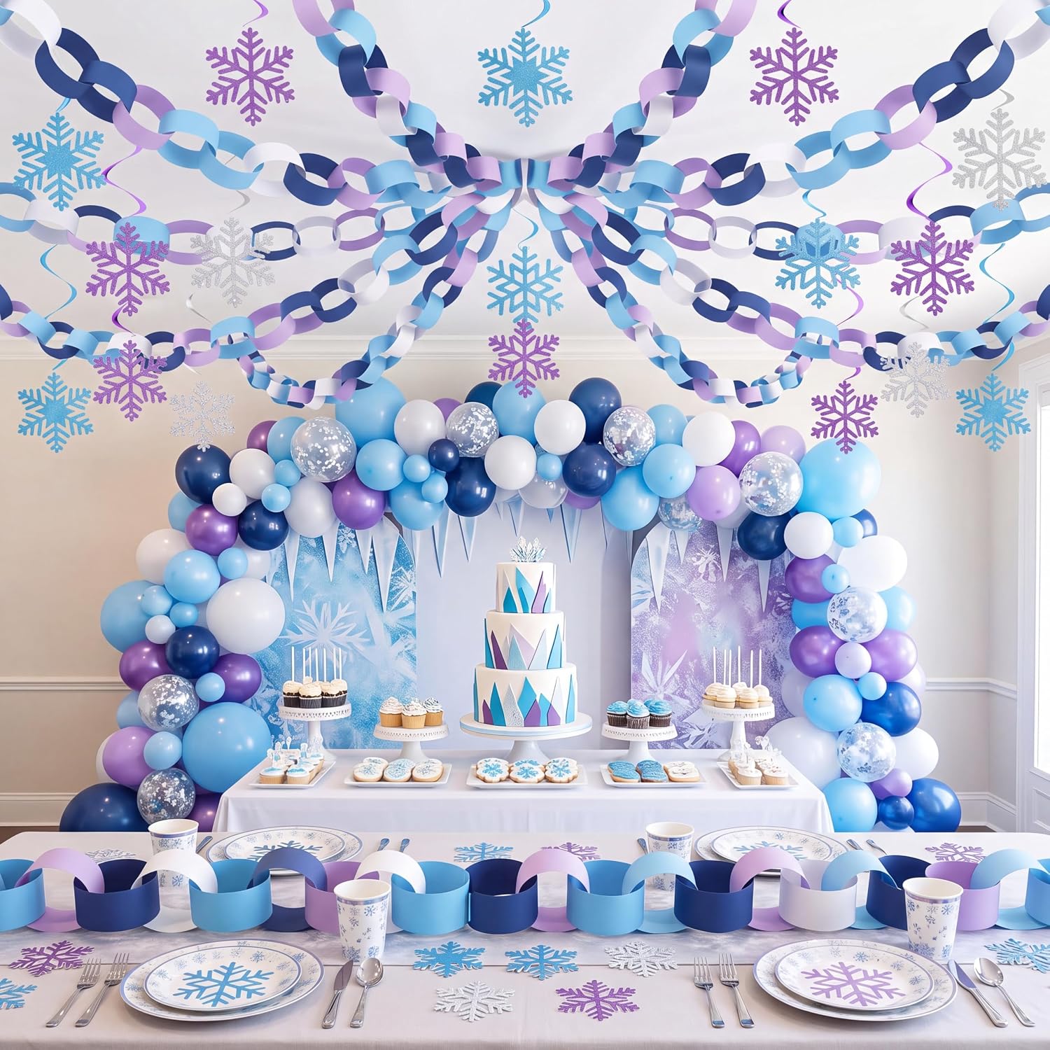 Gueevin Wonderland Decoration 500 Paper Chain Garland 20 Snowflake Swirls