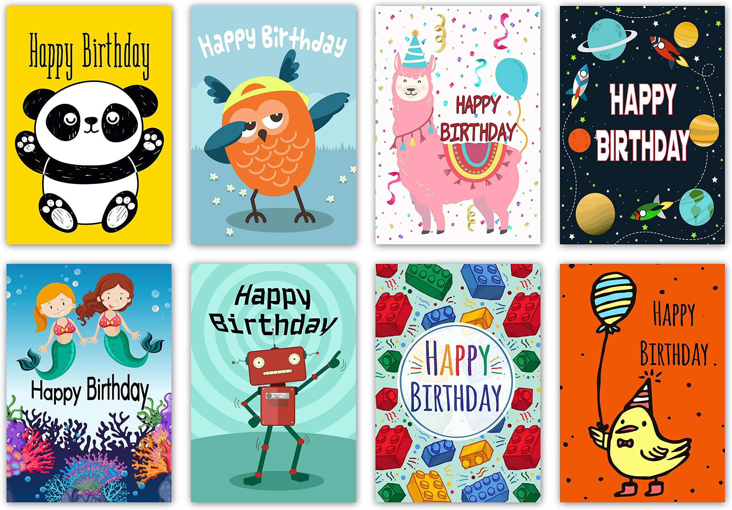 16 Assorted Childrens Birthday Cards & Envelopes by Greetingles for Boys & Girls. Made in UK