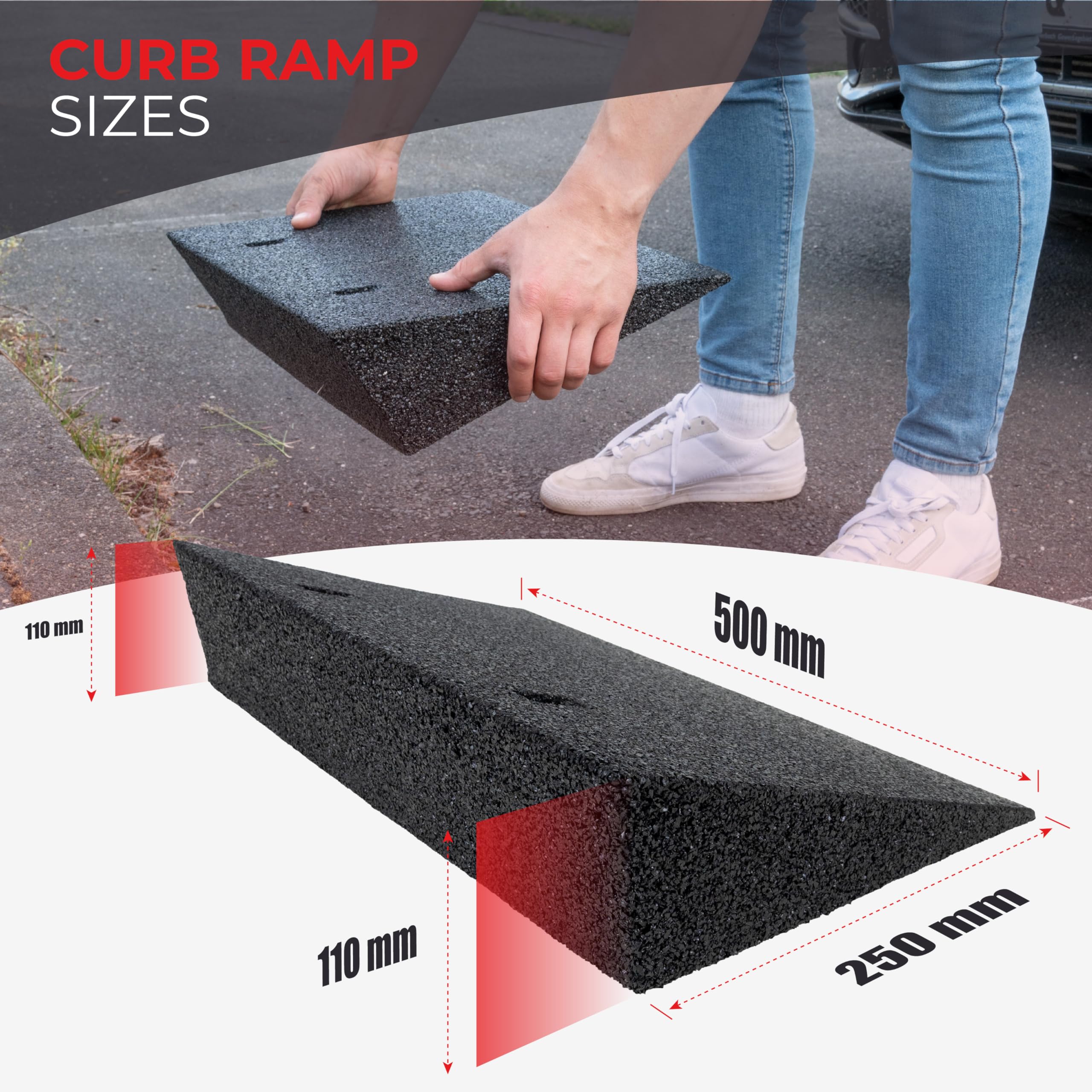 Bordsteinrampe 500x250x110 Bordstein Auffahrrampe aus Gummigranulat