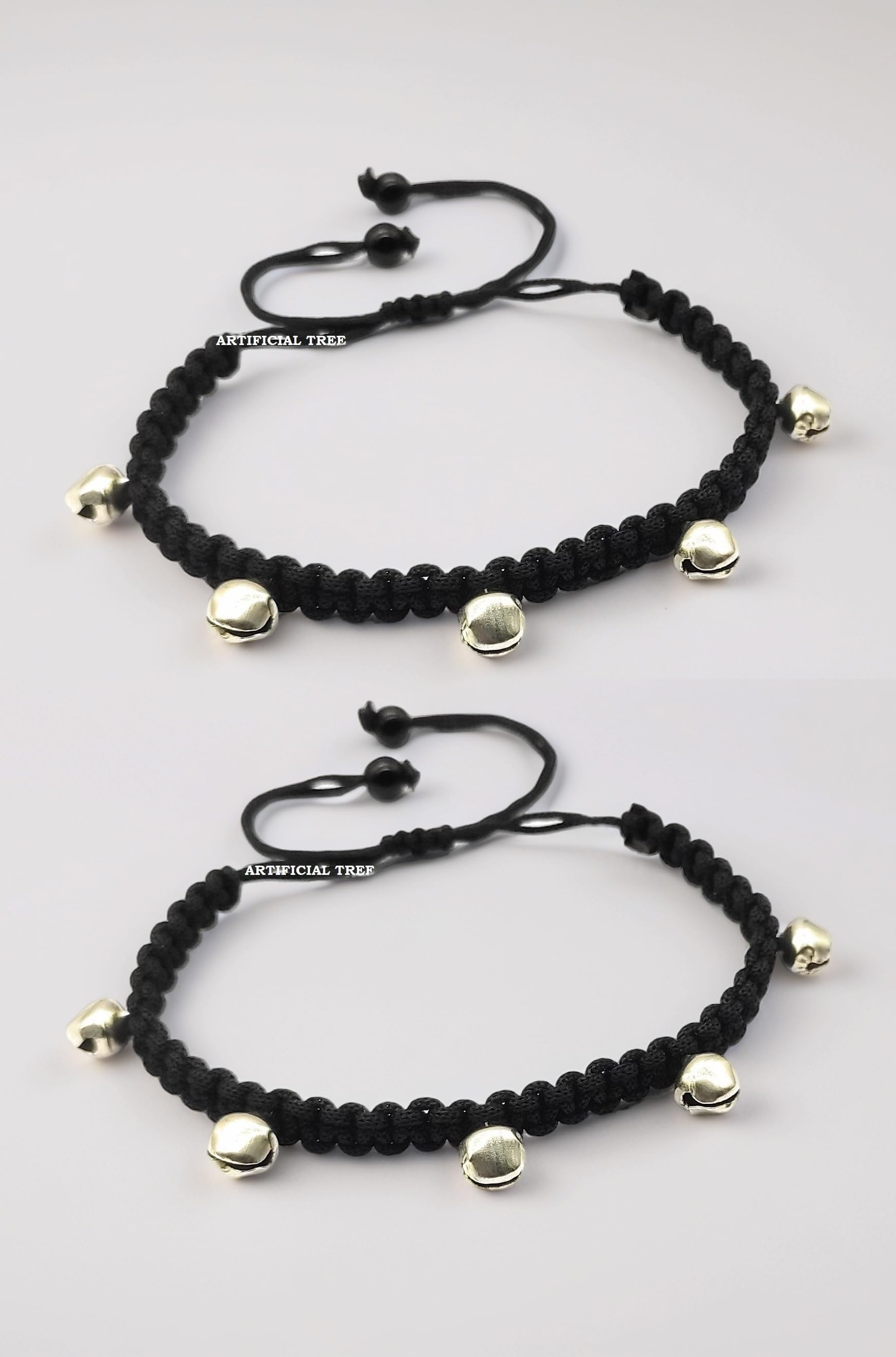German Silver Ghungroo Charms Black Thread Adjustable Anklet for Women and Girls (AT ANK 034)