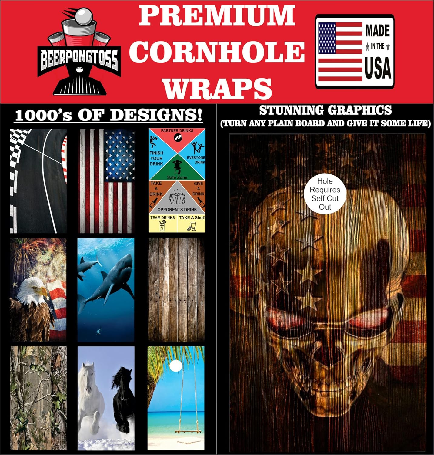Cornhole Board Wraps, Cornhole Decals and Wraps for Boards (Set of 2), Cornhole Skins for Boards, Cornhole Board Covers