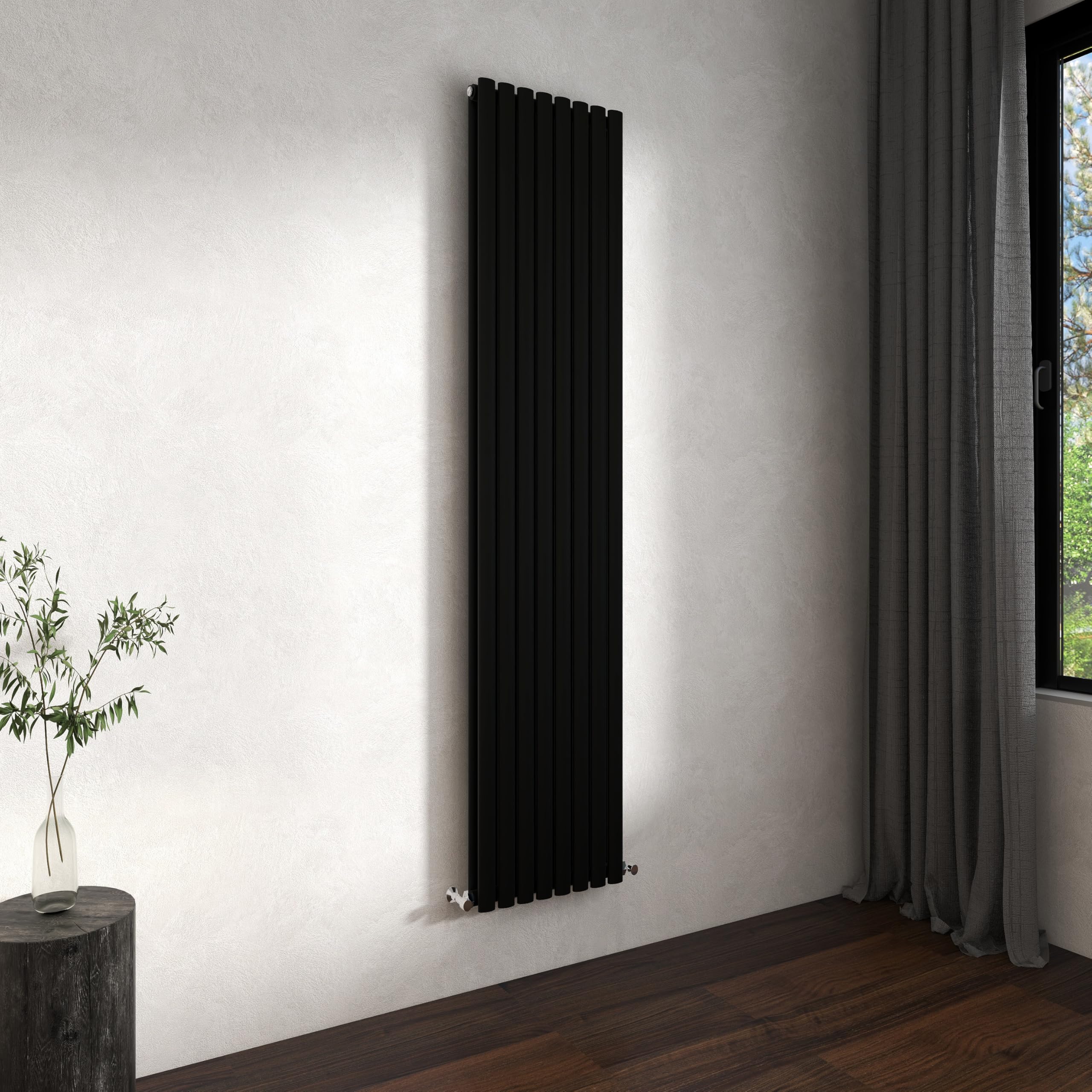 Traditional Vertical Oval Column Radiator, 1800x472mm Black Modern Heating Radiators, Double Panel Wall Mounted Heater Rads, Perfect for UK Hallway, Living Room Central Heating,Tall Radiator