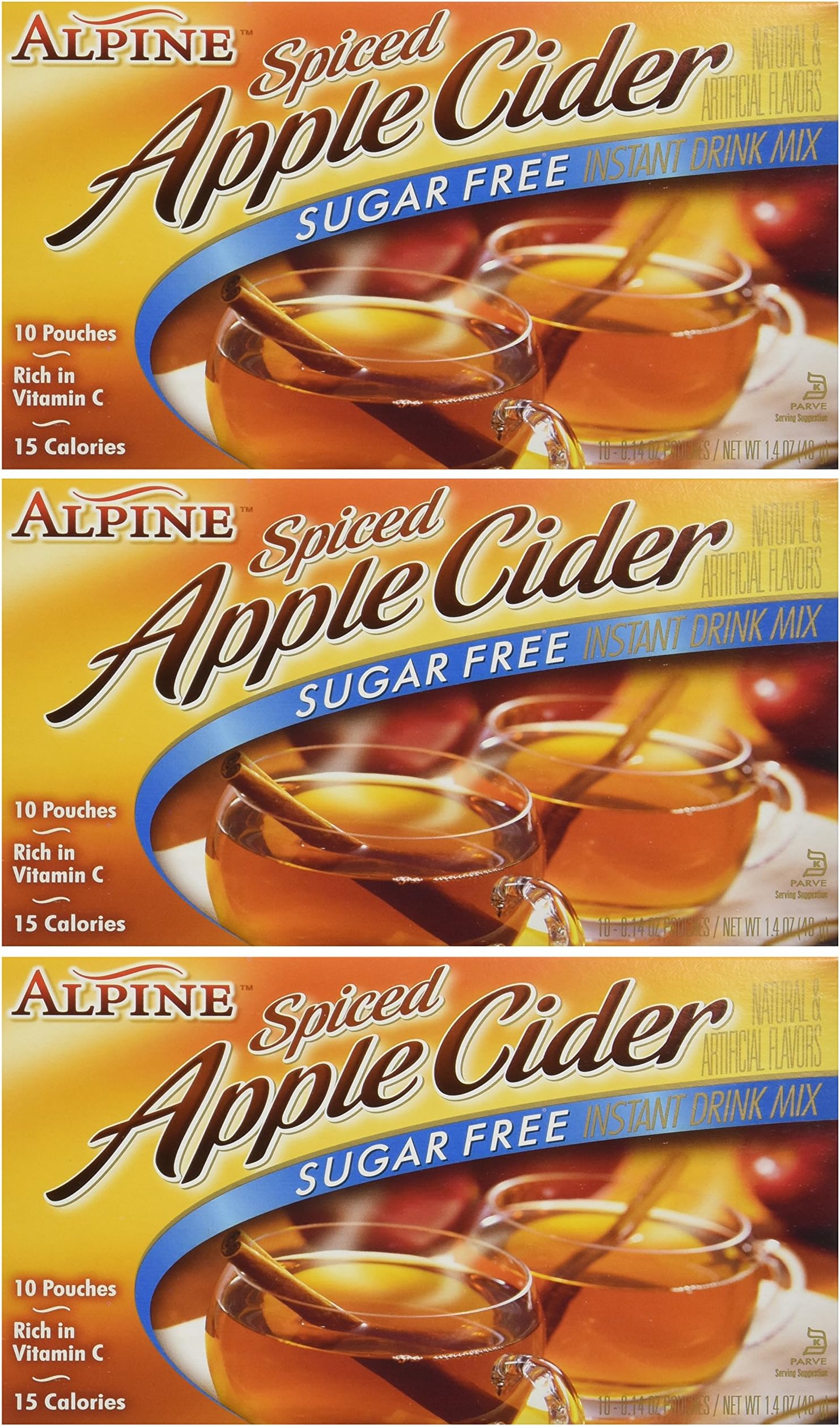 Alpine, Spiced Cider, Sugar Free Apple Flavored Drink Mix, 1.4oz Box (Pack of 3)