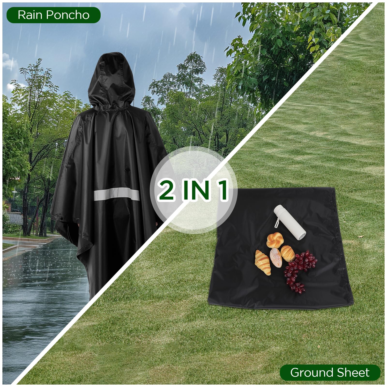 AiQInu Poncho Antipioggia Impermeabile, Leggero e Riutilizzabile, con Cappuccio, Nastro Riflettente e Maniche, per Donna e Uomo, per Attività All'Aperto, Campeggio, Escursionismo, Pesca