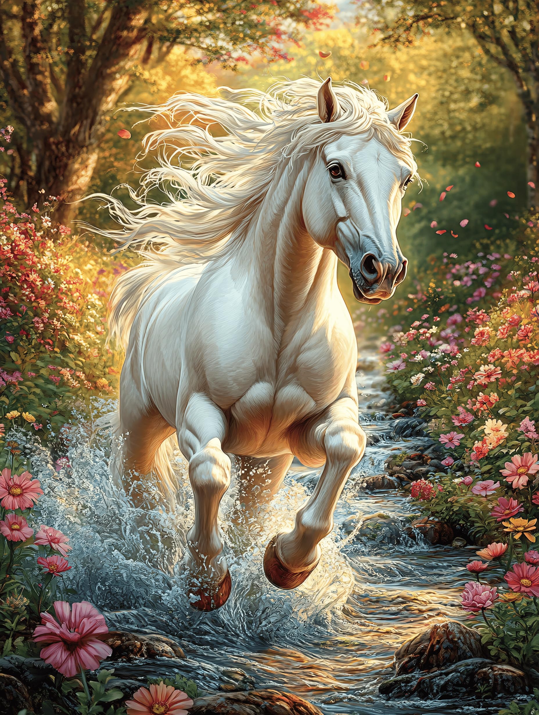 White Horse Running in Water 300 Piece Jigsaw Puzzle for Adults Mitos Fantástico Cuento De Hadas Jigsaw Heartfelt Gift for Friends Family Activity Vibrant Challenging Design 300 PCS