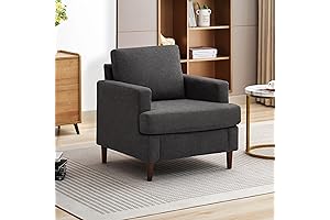 Mid-Century Modern Accent Chair with Dark Grey Linen Fabric and Wood Legs