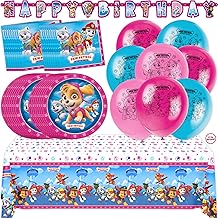 Skye Paw Patrol Birthday Decorations | Serves 16 | Balloons, Banner, Tablecloth, Plates, Napkins Sticker | Paw Patrol Party Decorations