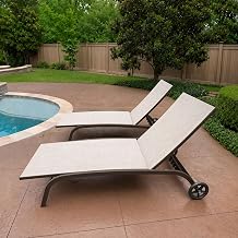 Pool Lounge Chairs with Wheels, Chaise Lounge Chairs Set of 2 Beige