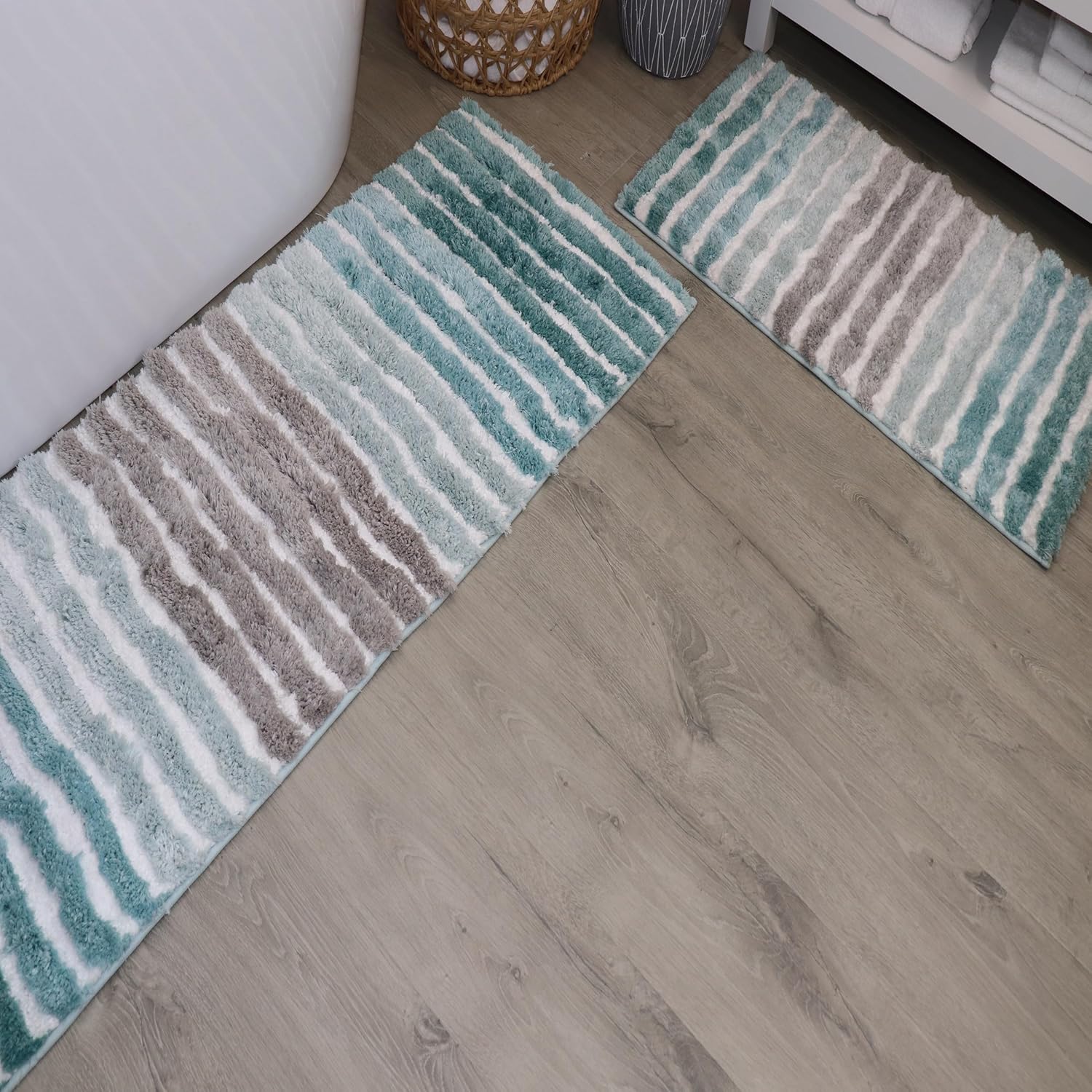 Home Weavers Bathroom Rugs Set of 2, Soft Microfiber Bath Mats, Absorbent & Quick Drying, Non-Slip Rubber Backing, Machine Washable Bathroom Floor Mats for Tub, Shower, Sink – 17x24, 21x54 Turquoise