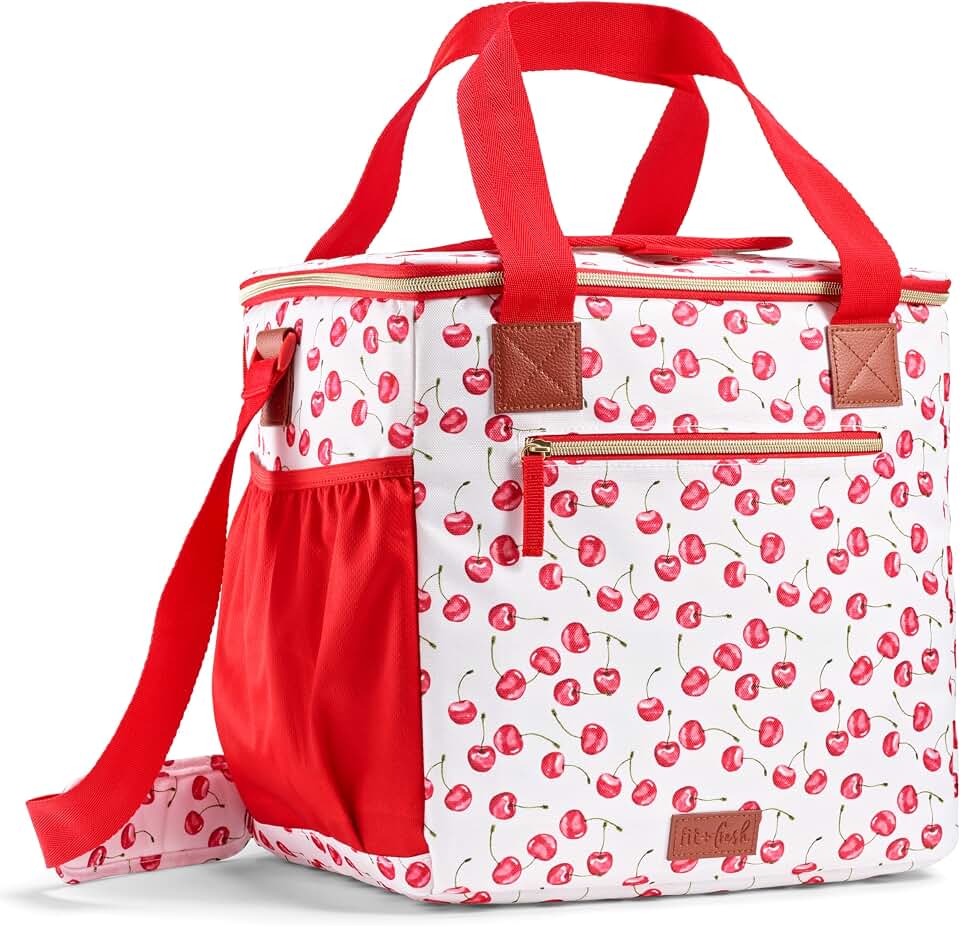 24-Can Soft Cooler Bag Insulated Leak-Resistant, Portable Soft Cooler, Large Cooler, Soft Sided Cooler Bag, Travel Cooler, Cherry