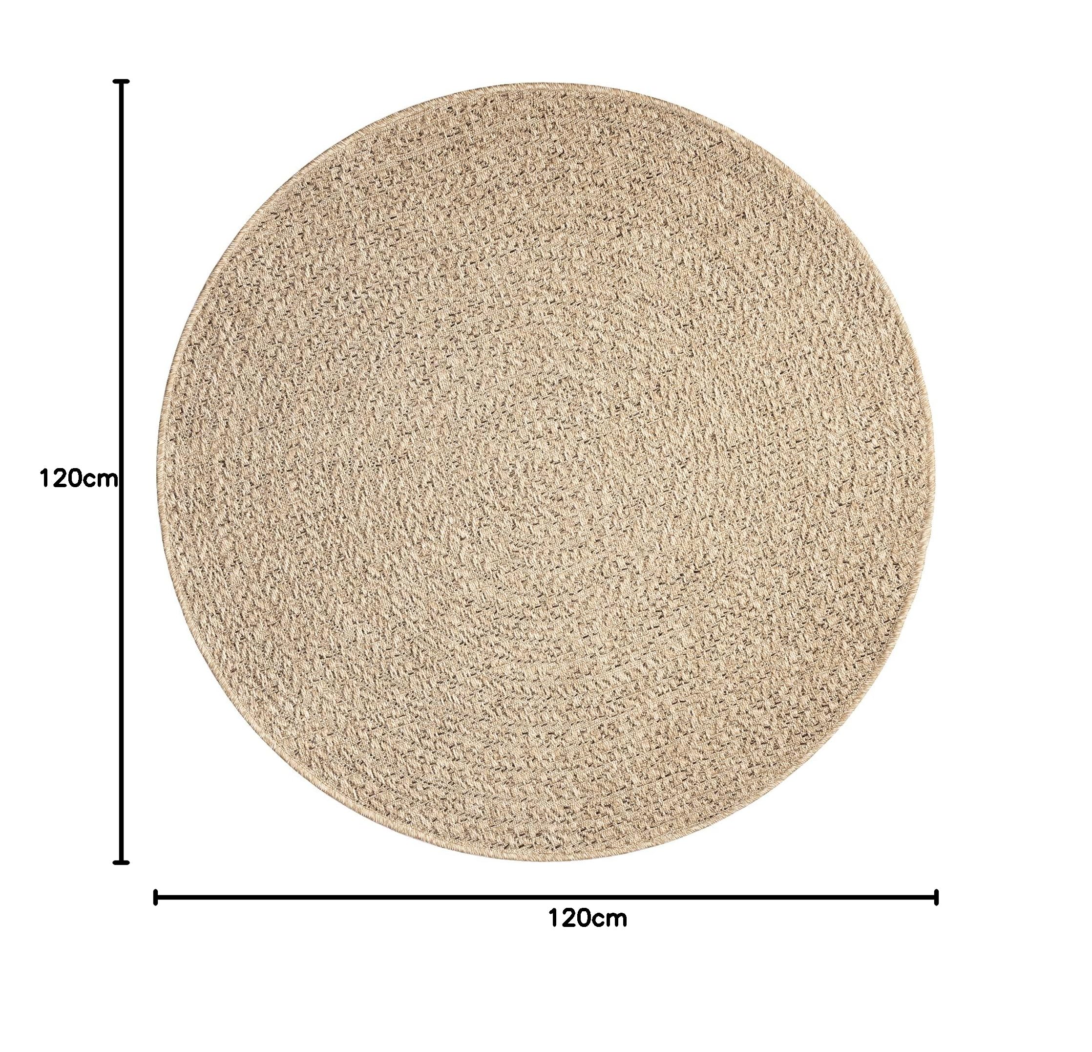 the carpet Kansas Outdoor Teppich – Wetterfester Indoor & Outdoor Teppich im Jute-Look für Balkon, Terrasse, Garten, Wohnzimmer & Esszimmer, pflegeleicht und UV-beständig, ca. 120 cm Rund