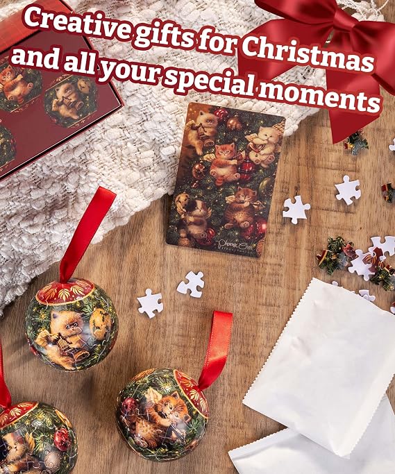 PieceRelax 3D Puzzle Ball 3-Inch 60-Piece Set of Three - Christmas Ornaments Phoenix Chan Kitty Angels Unique Home Decor with Curved Plastic Puzzle Pieces [A3956]