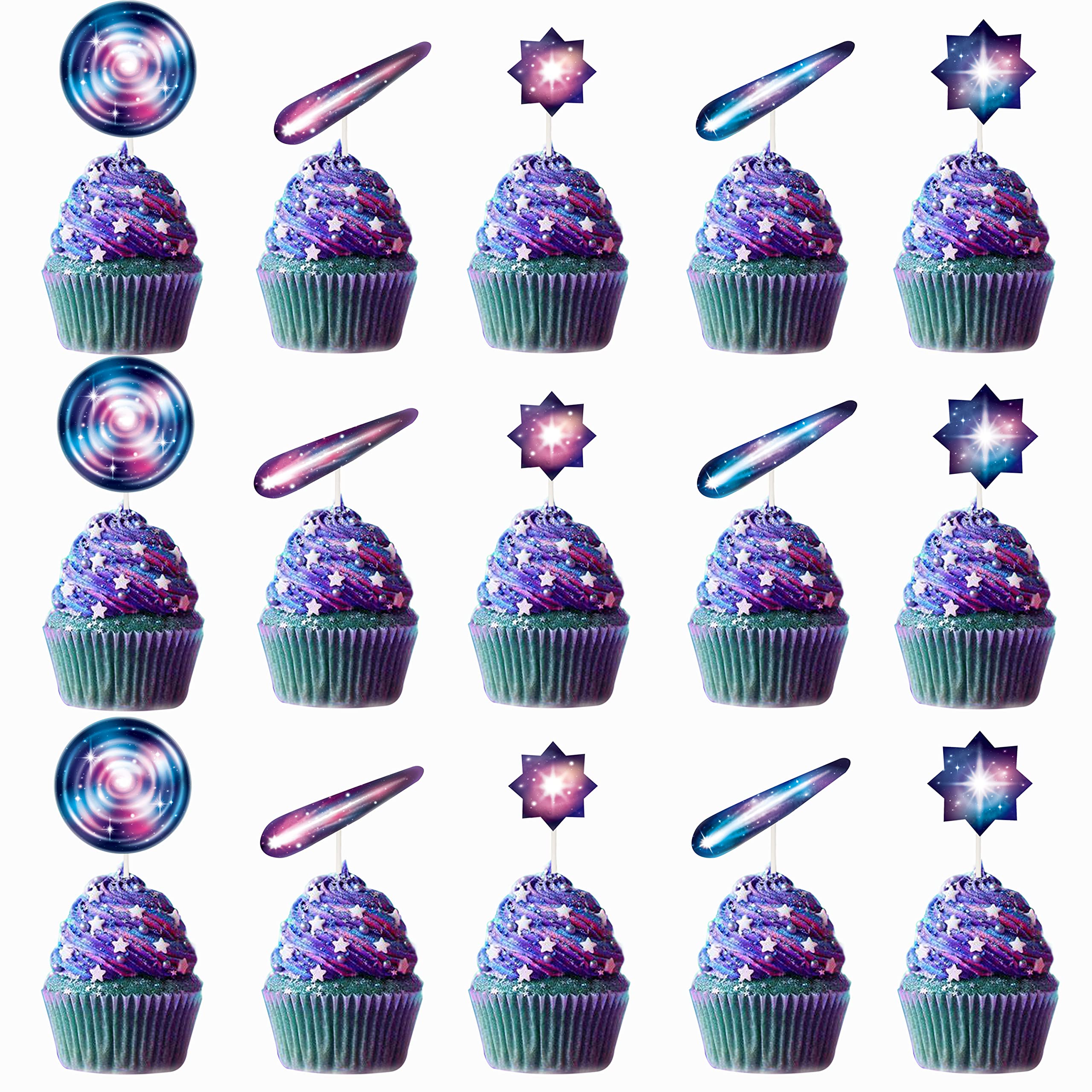 Decor365 Iridescent le Star Cupcake Topper Space Galaxy Celestial Shoting Stars Meteor Cup Cake Topper for Wedding Baby Shower Birthday Party Cake DecorationParty Supplies