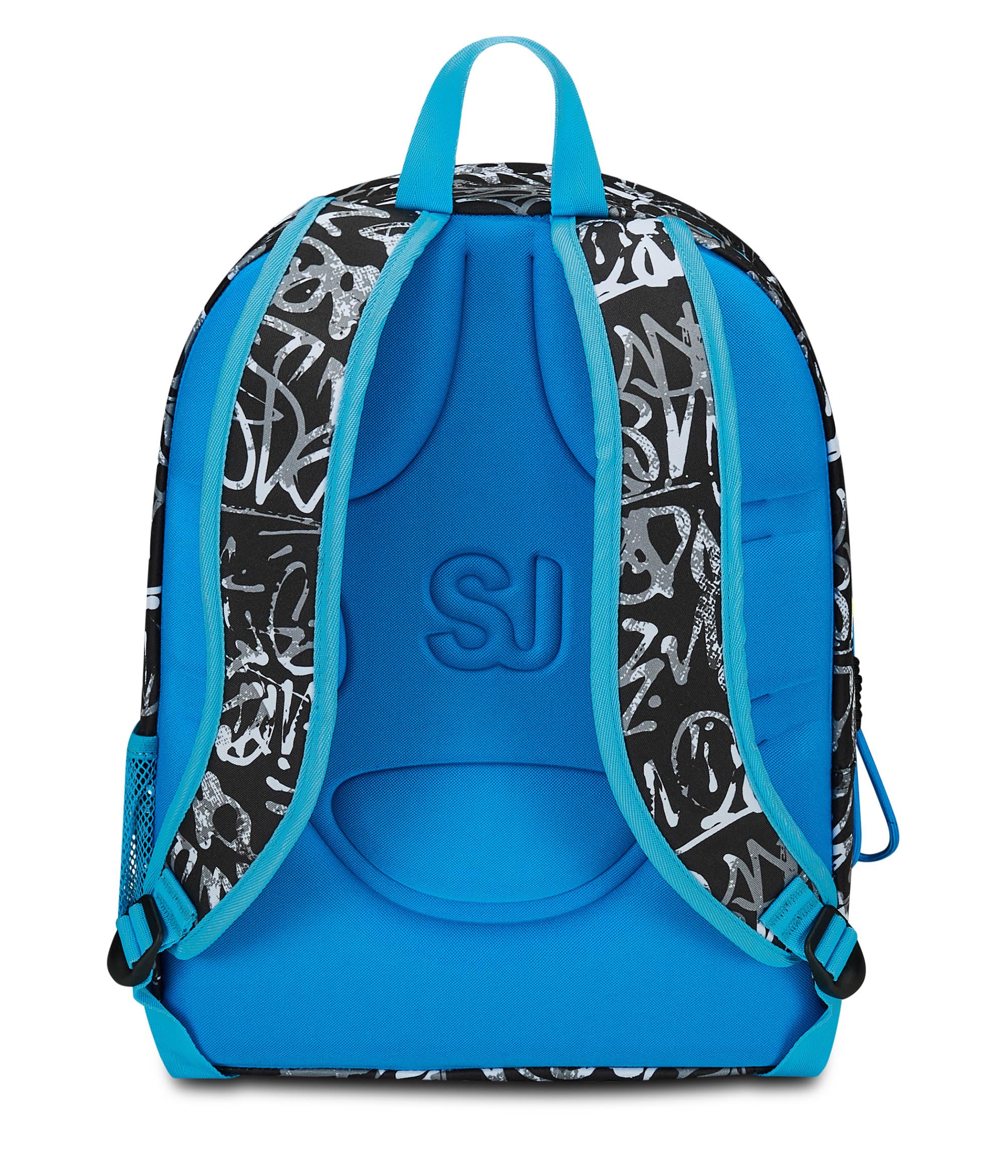 SJ Ever Zaino Scuola Doppio Scomparto, Nero e Azzurro, Blackwall Boy, Con Tasca Porta Borraccia, Zaino Scuola Elementare, Zaino Bambino
