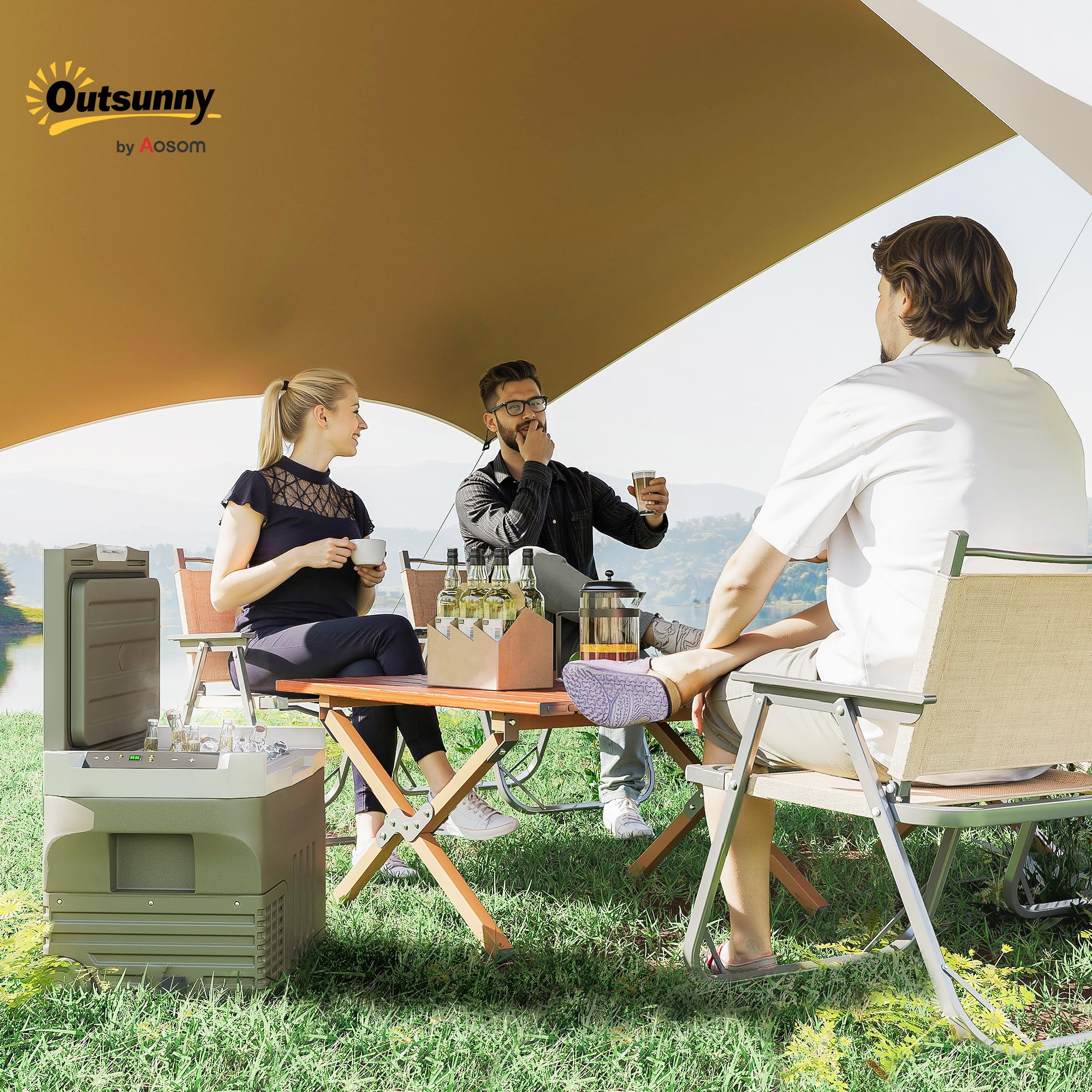 Outsunny Nevera Portátil Eléctrica 30L para Coche 61x39x41,5 cm Verde | -20℃ a +20 ℃, 12V/24V, Mini Frigorífico, Ruedas, Compresor, Pantalla LED Táctil, Hogar Camping Viajes Automóvil