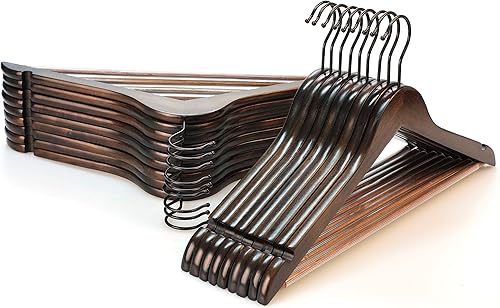 TOPIA HANGER Perchas de madera resistentes con acabado retro suave, perchas de madera de calidad boutique, barra de pantalones de goma