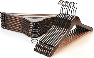 TOPIA HANGER Heavy Duty Wood Coat Hangers in Smooth Retro Finish, Boutique Quality Wooden Suit Hangers-Thicker Non-Slip Rubber Pants Bar and Extra Smoothly Cut Notches-360° Black Hook-18 Pack CT04A