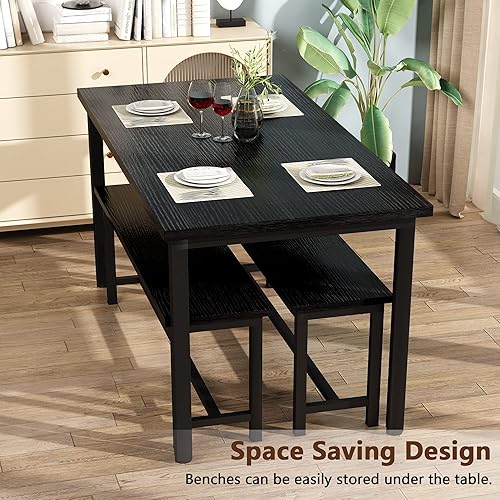 Miniatura 4 de DKLGG Juego de mesa de comedor para 4, mesa de cocina de 47.2 pulgadas con 2 bancos, juego de mesa de comedor de granja de 3 piezas, comedor que