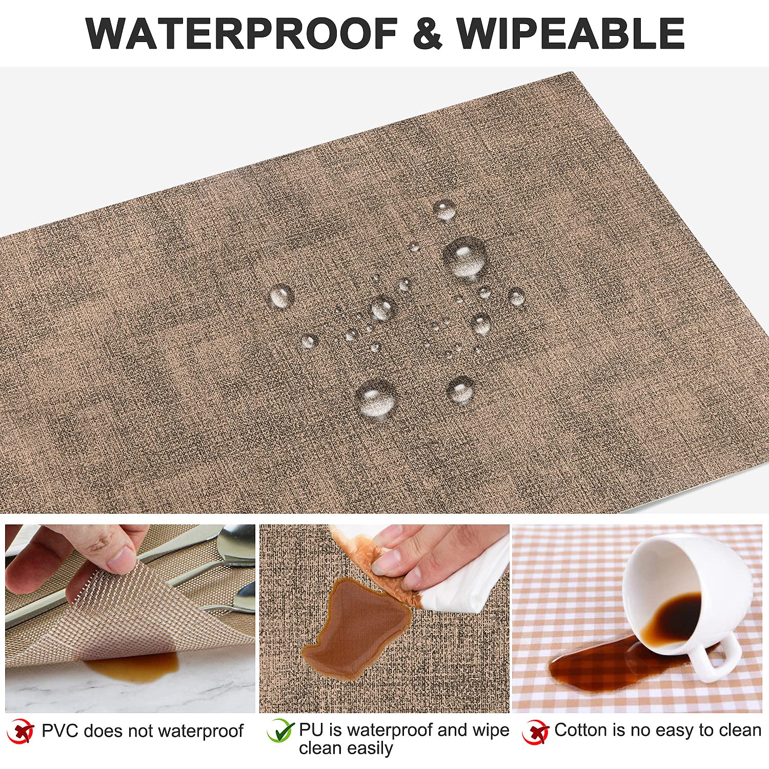 YEEIOU Lederen hittebestendige placemats set van 6 waterdichte afveegbare wasbare PU tafelmatten, gemakkelijk schoon te maken anti-slip (lichtbruin YEEIOU Lederen hittebestendige placemats set van 6 waterdichte afveegbare wasbare PU tafelmatten, gemakkelijk schoon te maken anti-slip (lichtbruin