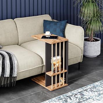 interGO-Wheeled Side Table Sofa Coffee Table C Coffee Table Zigon Coffee Table Service Coffee Table (Atlantic Pine, Grey)