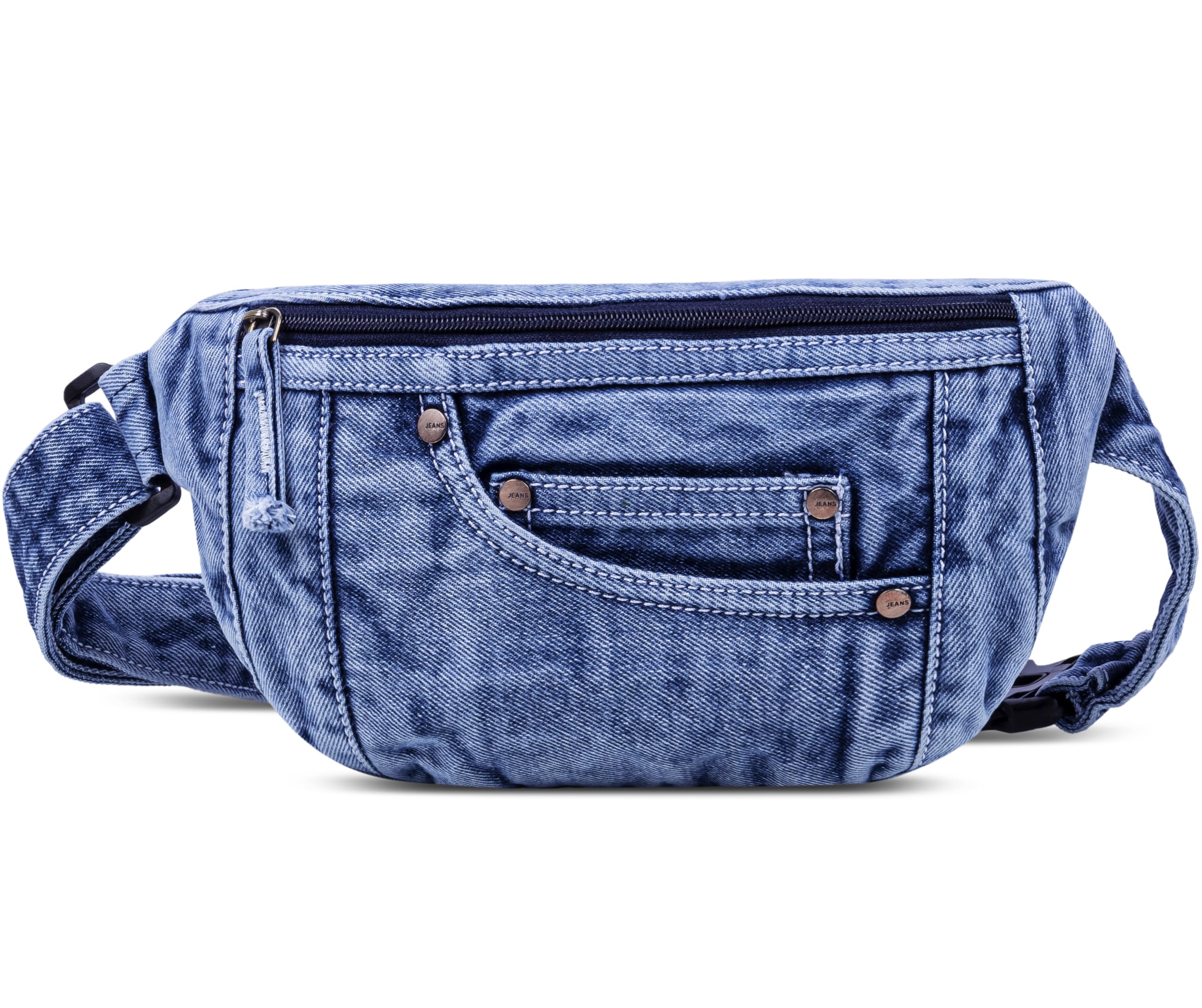 ZAINTOPremium Denim Fanny Pack | Upcycled Waist Bag for Men & Women | Adjustable Slim Chest Bag | Eco-Friendly Lightweight Jeans Waist Pouch, Blue, One Size, Style 1